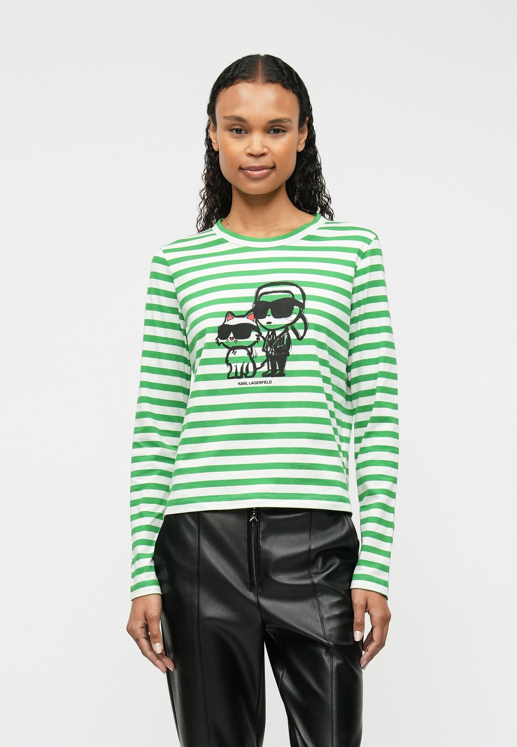 IKON STRIPE LONG-SLEEVED - Haut à manches longues - cannoli cream/fern green