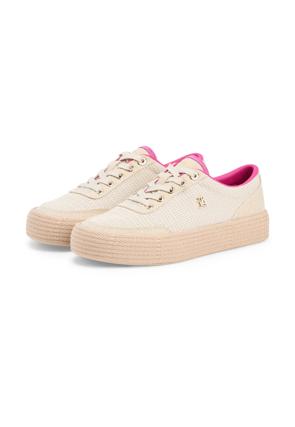 TH MONOGRAM CANVAS ROPE PLATFORM TRAINERS - Trainers - classic beige/fuchsia
