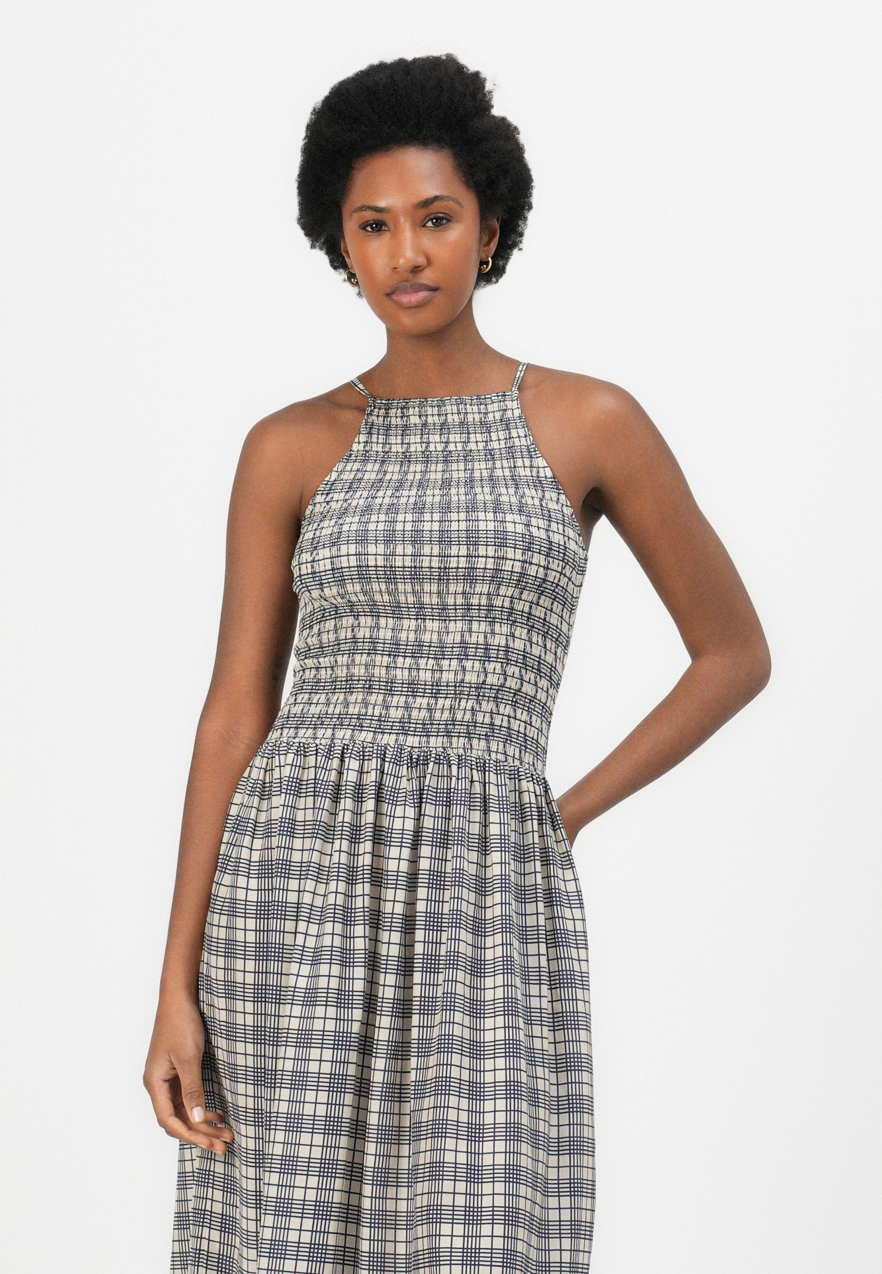 SHIRRED SLEEVELESS MIDI DRESS - Day dress - dark night navy