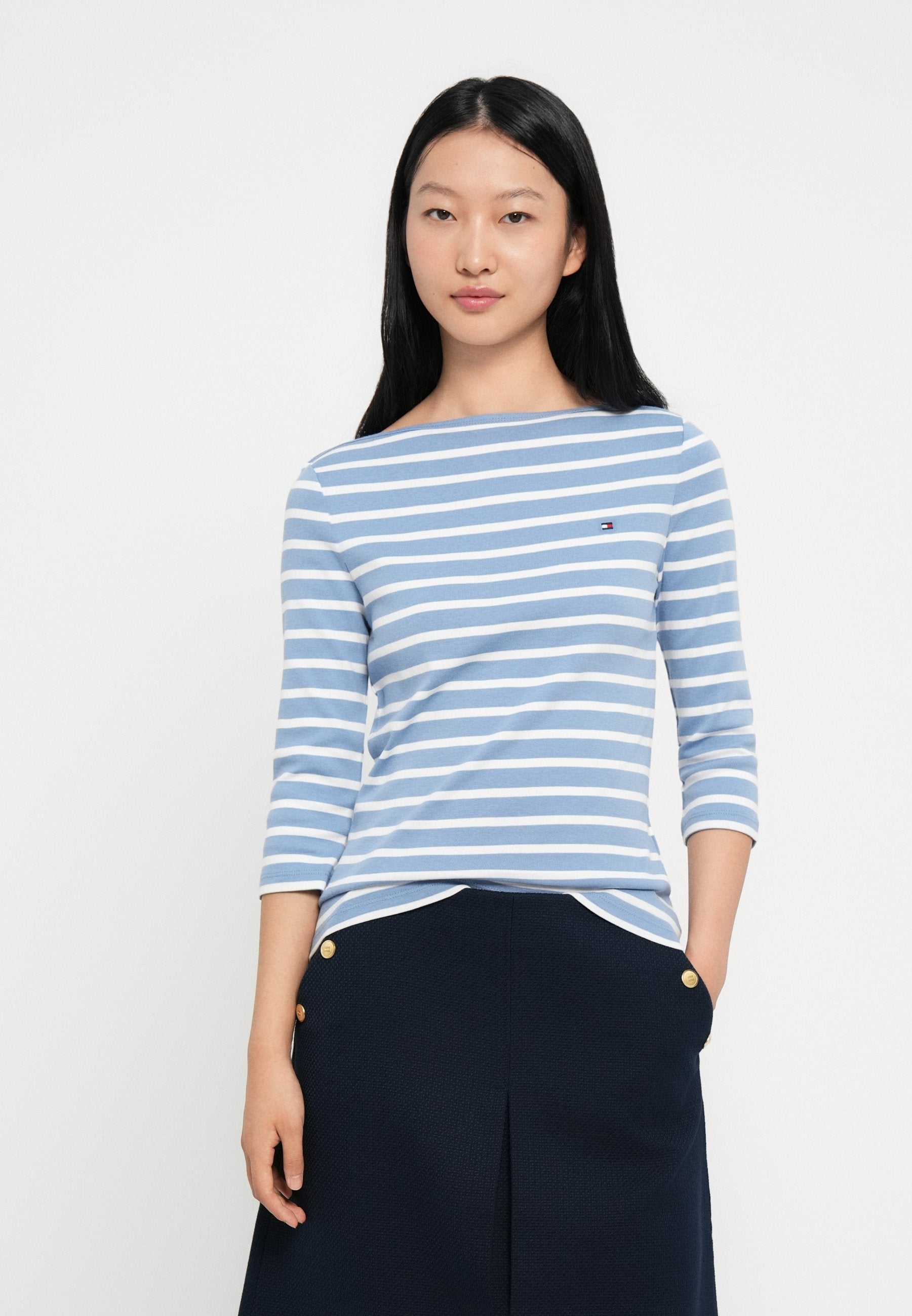 TEE-SHIRT COL BATEAU MANCHES TROIS-QUARTS - Haut à manches longues - bleu lagon/écru