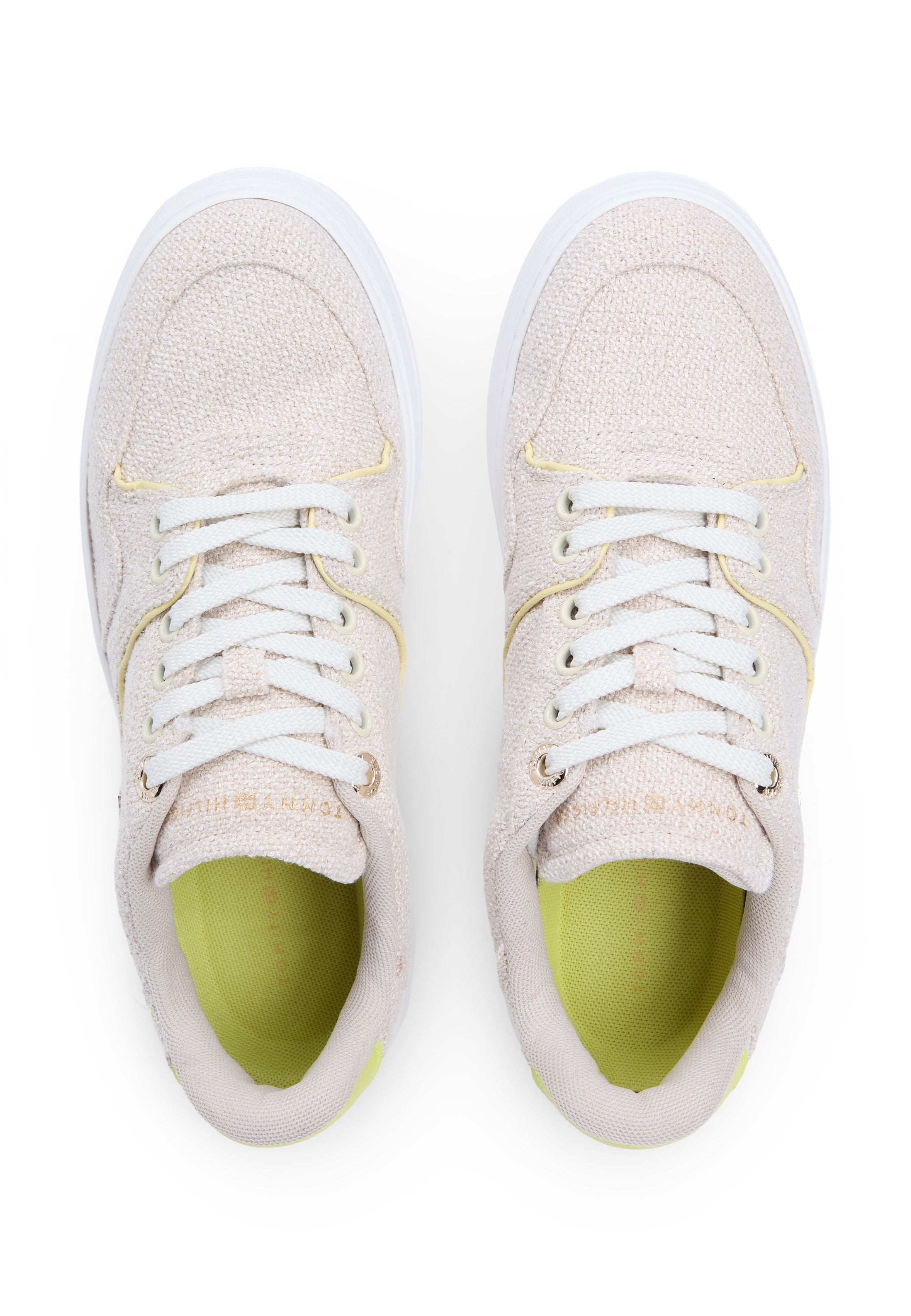 TH MONOGRAM TEXTILE COURT TRAINERS - Trainers - classic beige/lime zing
