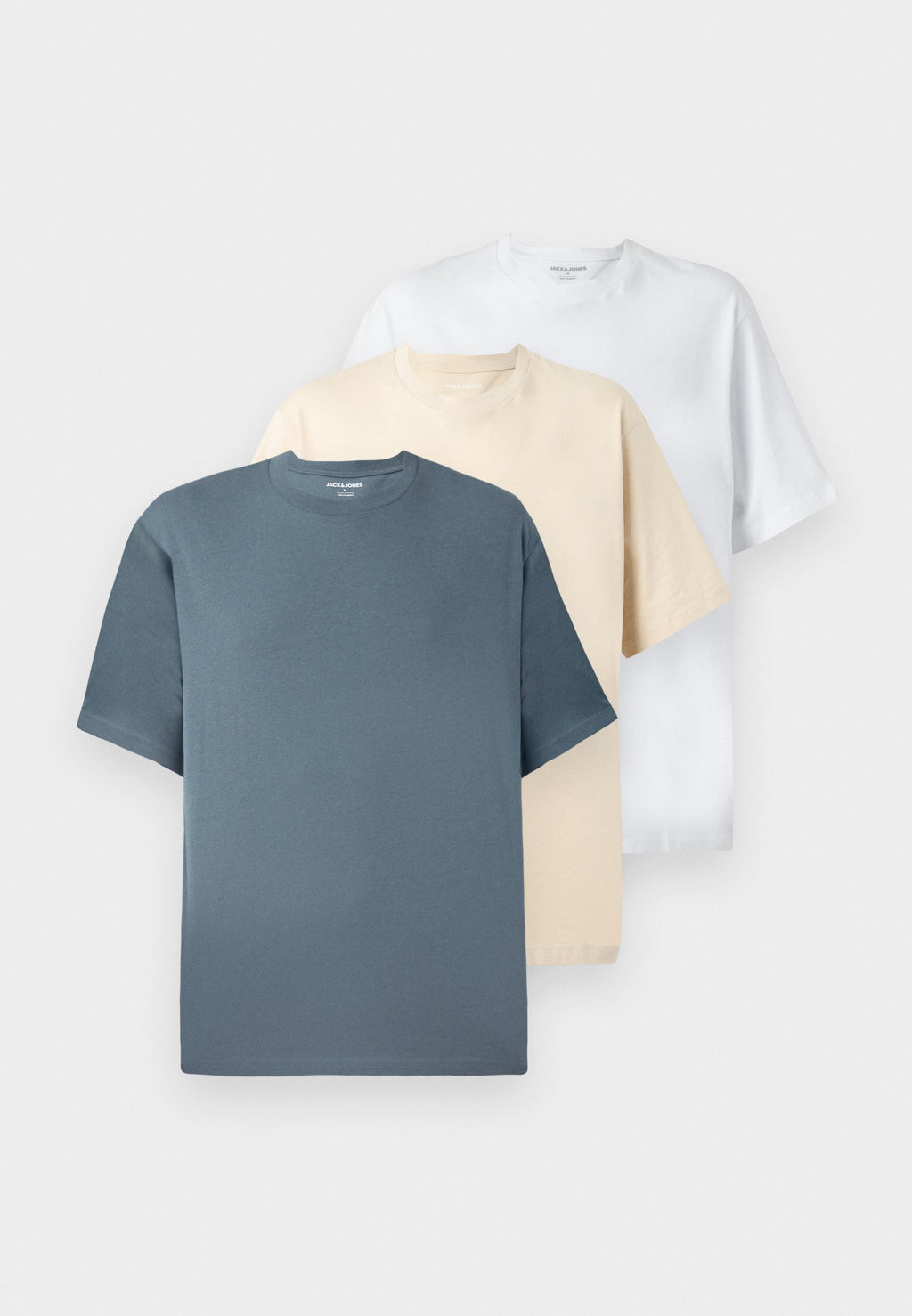 JJHUGO LOOSE TEE CREW NECK 3 PACK - Basic T-shirt - moonbeam/stormy weather/white