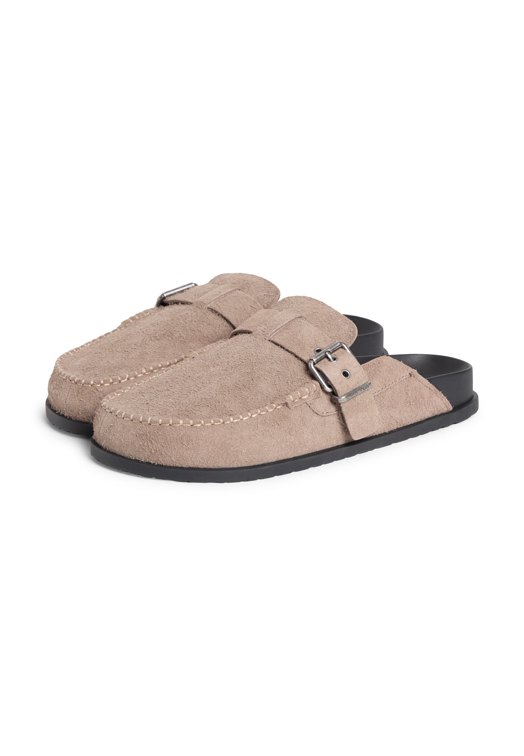 TEXTURED WASHED SUEDE LOAFER MULES - Mules - dusty brown