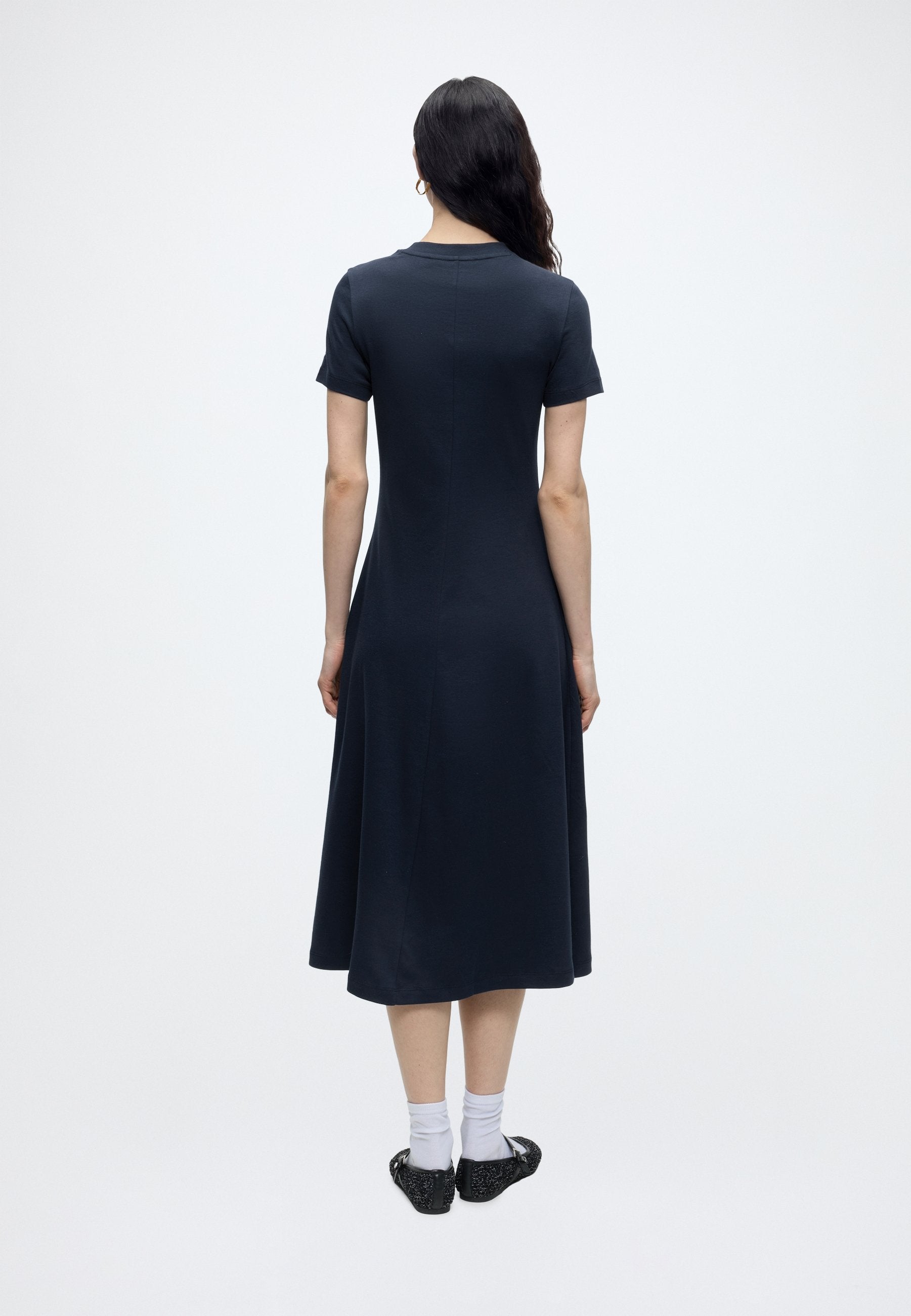 INTERLOCK KNIT MIDI FIT AND FLARE DRESS - Jersey dress - dark night navy