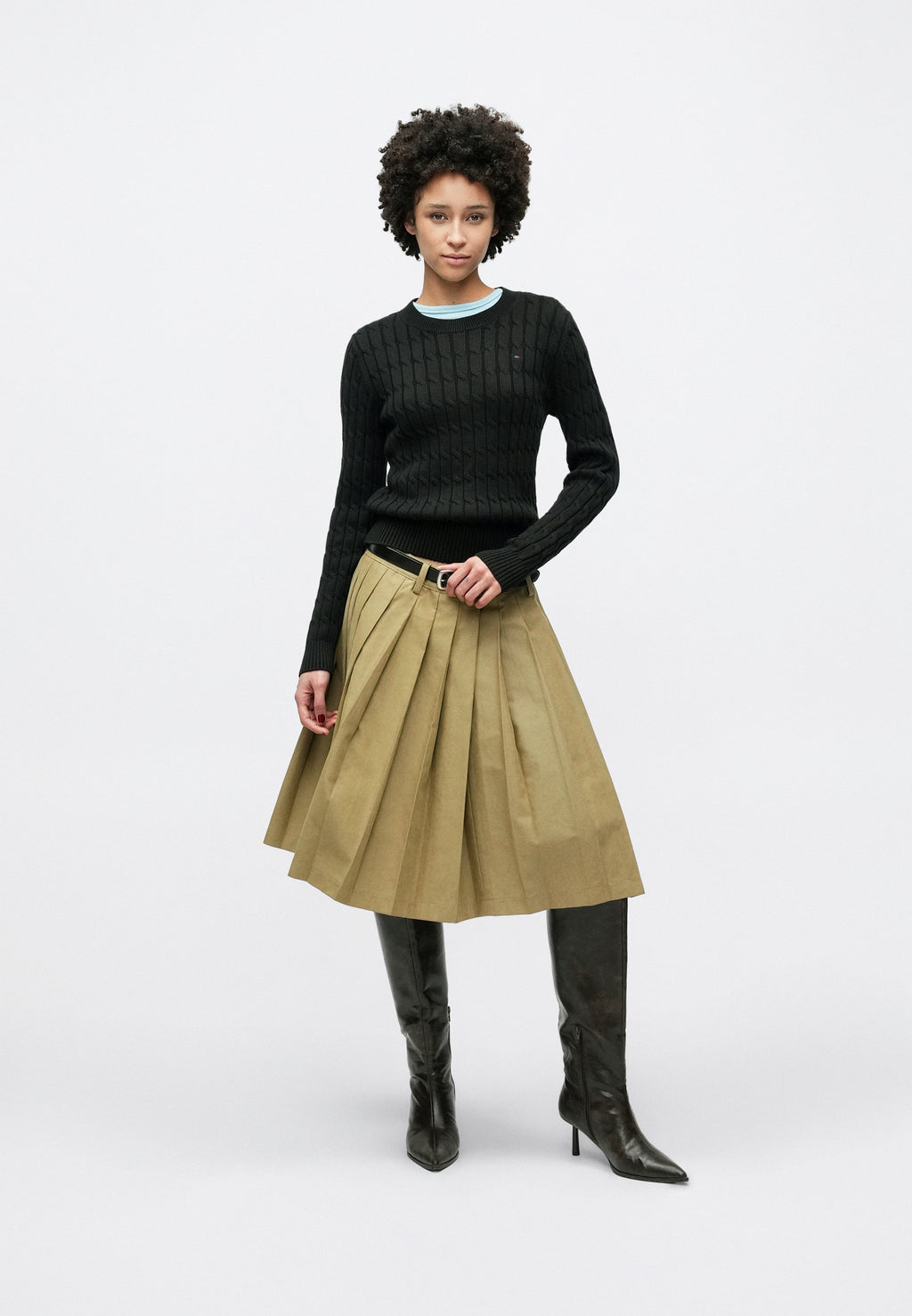 CABLE KNIT CREW NECK JUMPER - Jumper - black