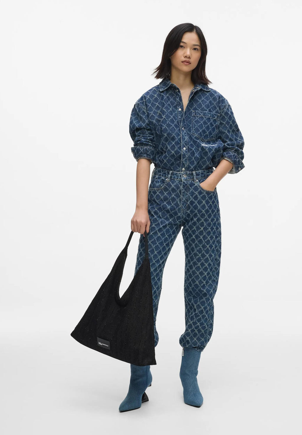 PINSTRIPE TRAPEZE - Handbag - striped black denim