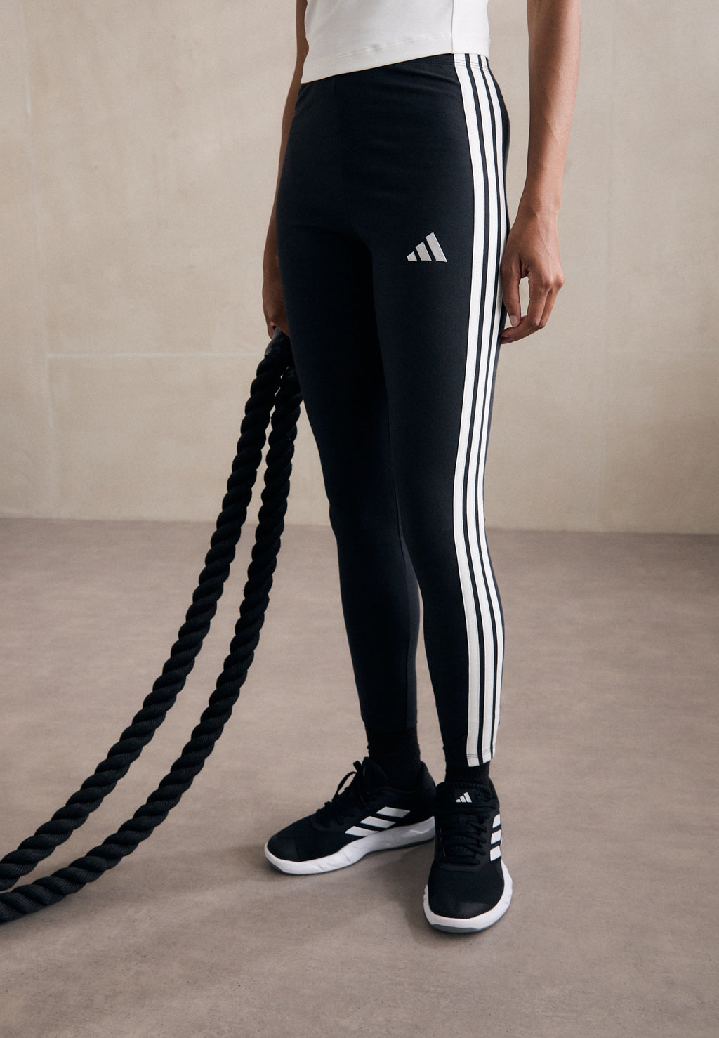 ESSENTIALS 3 STRIPES - Leggings - black/white