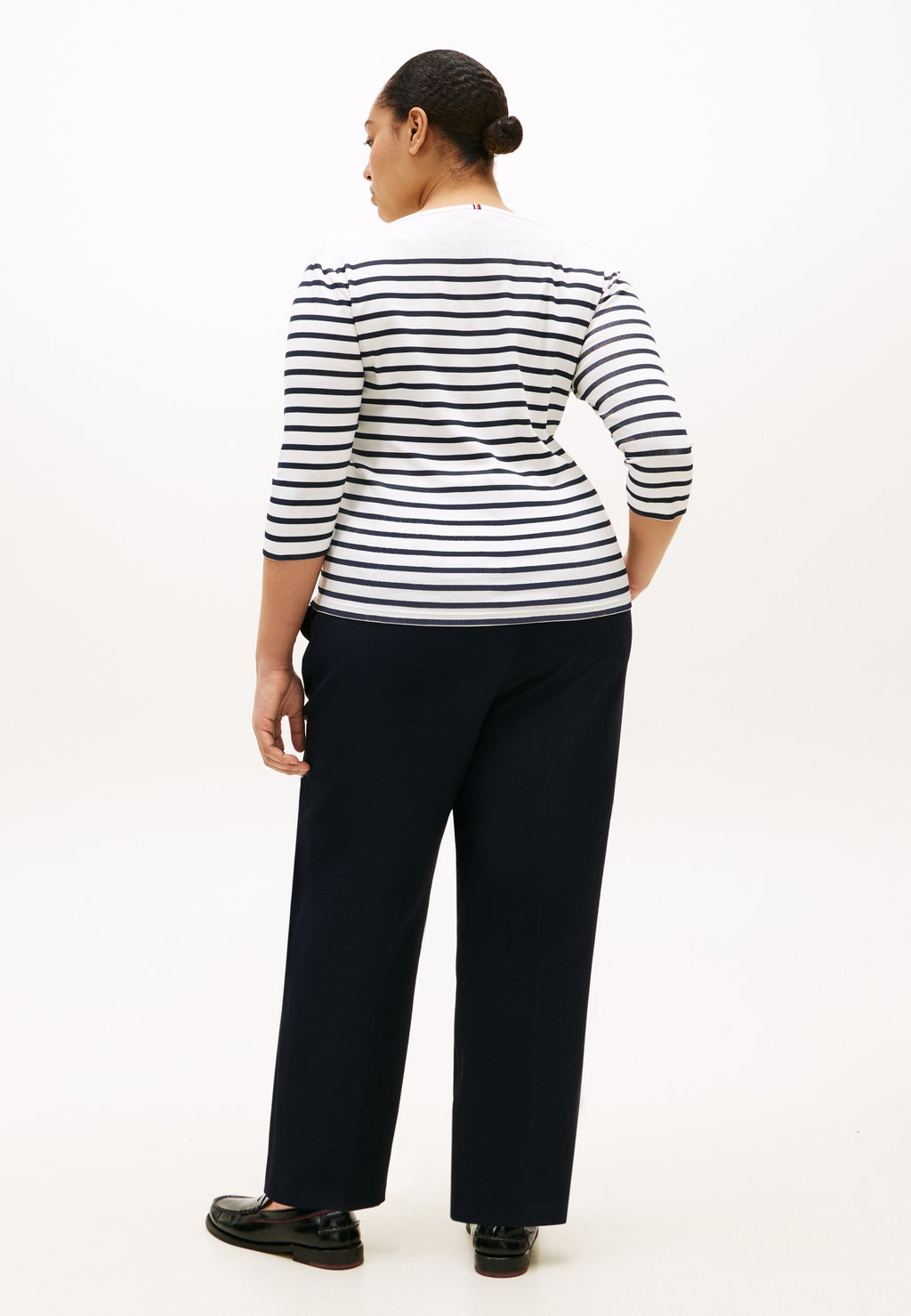 CURVE BOAT NECK THREE-QUARTER SLEEVE T-SHIRT - Long sleeved top - ecru / dark night navy stripe