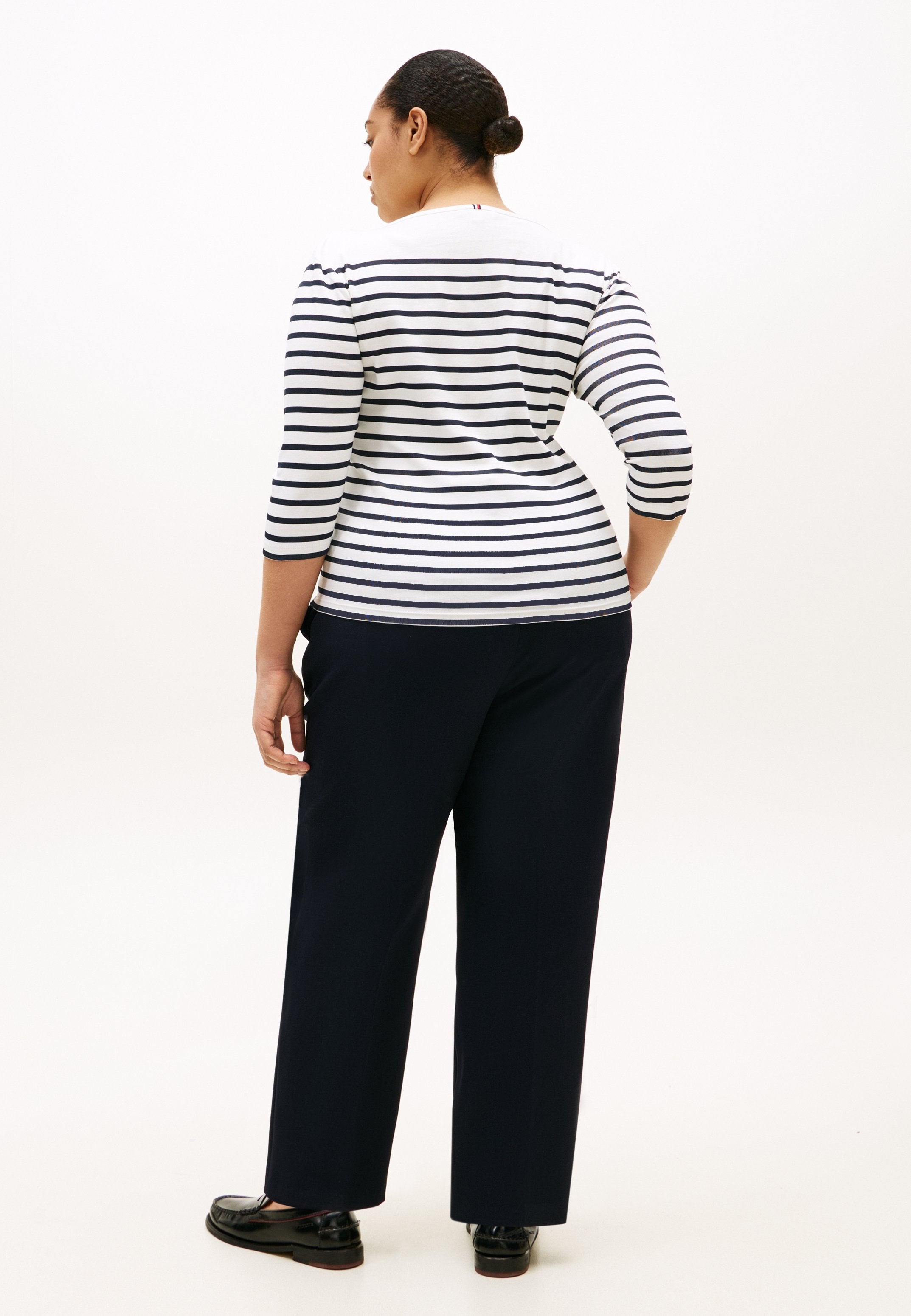 CURVE BOAT NECK THREE-QUARTER SLEEVE T-SHIRT - Long sleeved top - ecru / dark night navy stripe