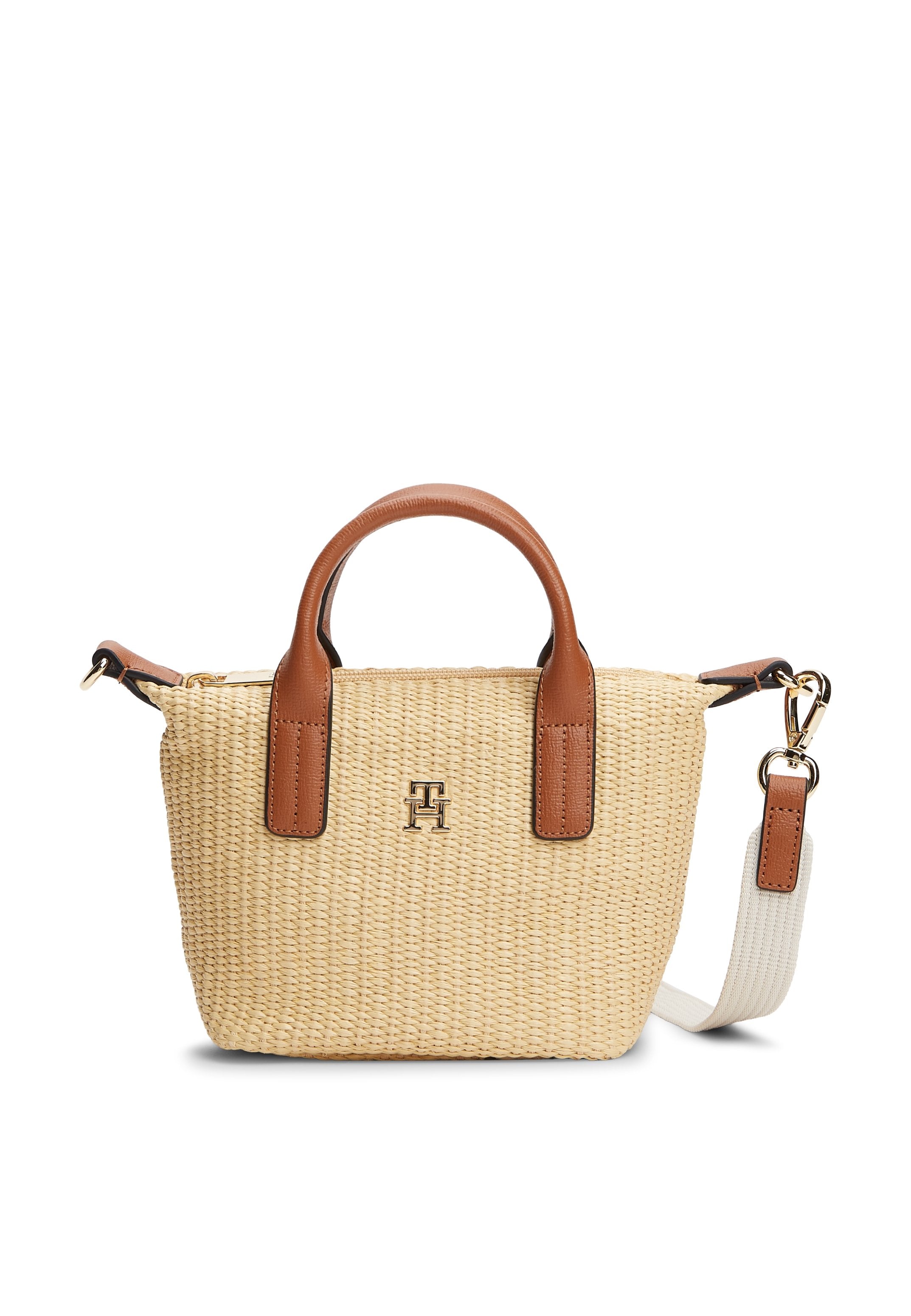 SAC FOURRE-TOUT À BANDouliÈRE EN RAFFIA MONOGRAMMÉ TH - Sac à main - raphia naturel