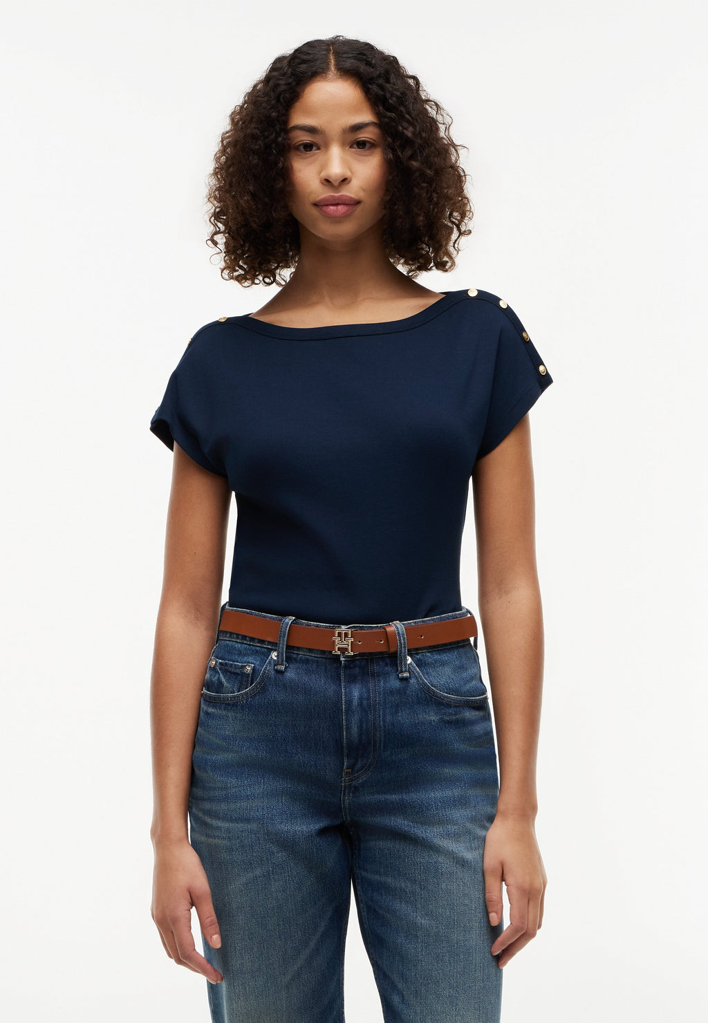 TEE COL BATEAU - T-shirt imprimé - bleu marine nuit