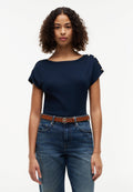 TEE COL BATEAU - T-shirt imprimé - bleu marine nuit