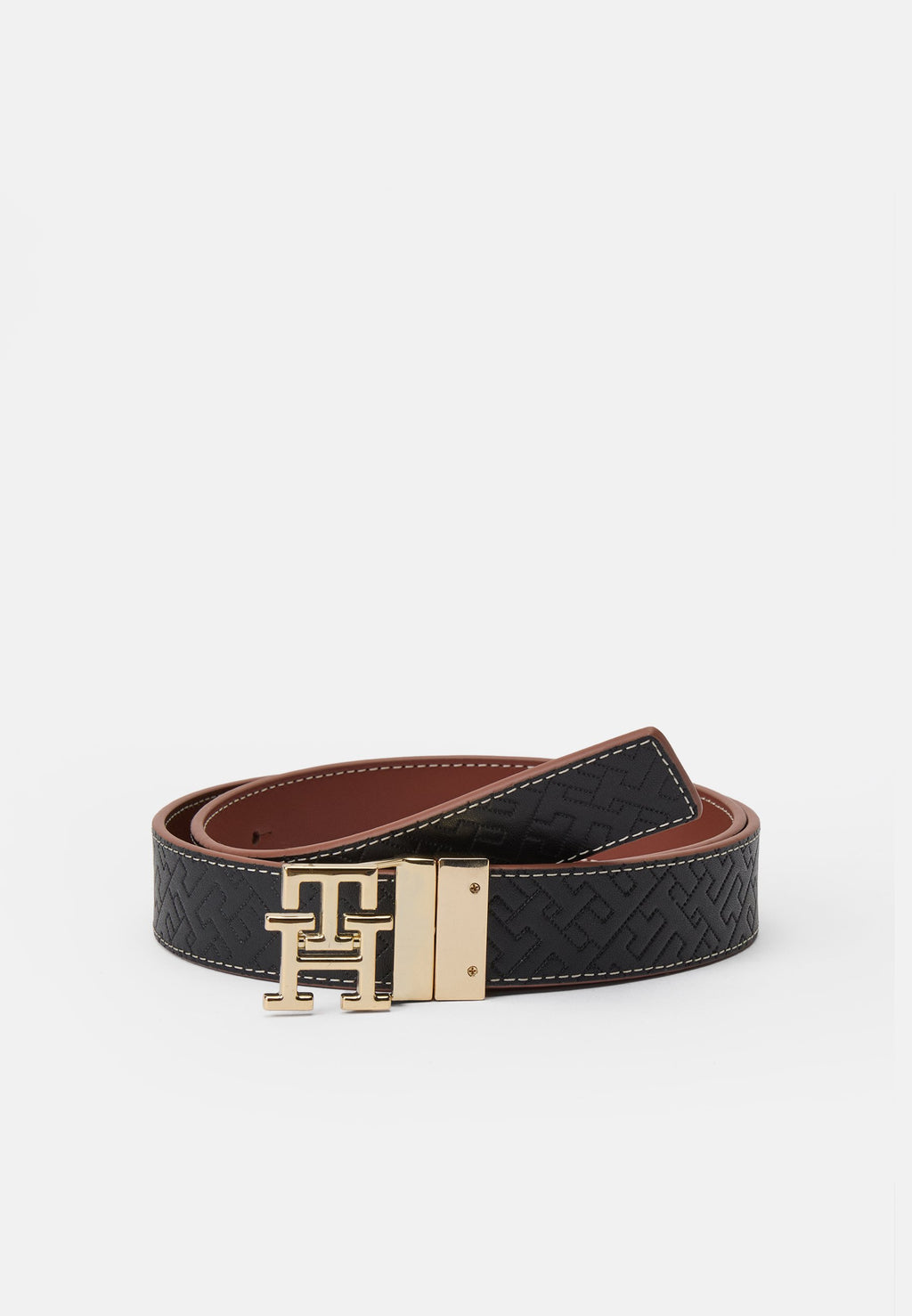 CEINTURE EN CUIR RÉVERSIBLE À BOUCLE MONOGRAMME TH - Ceinture - noir/cognac