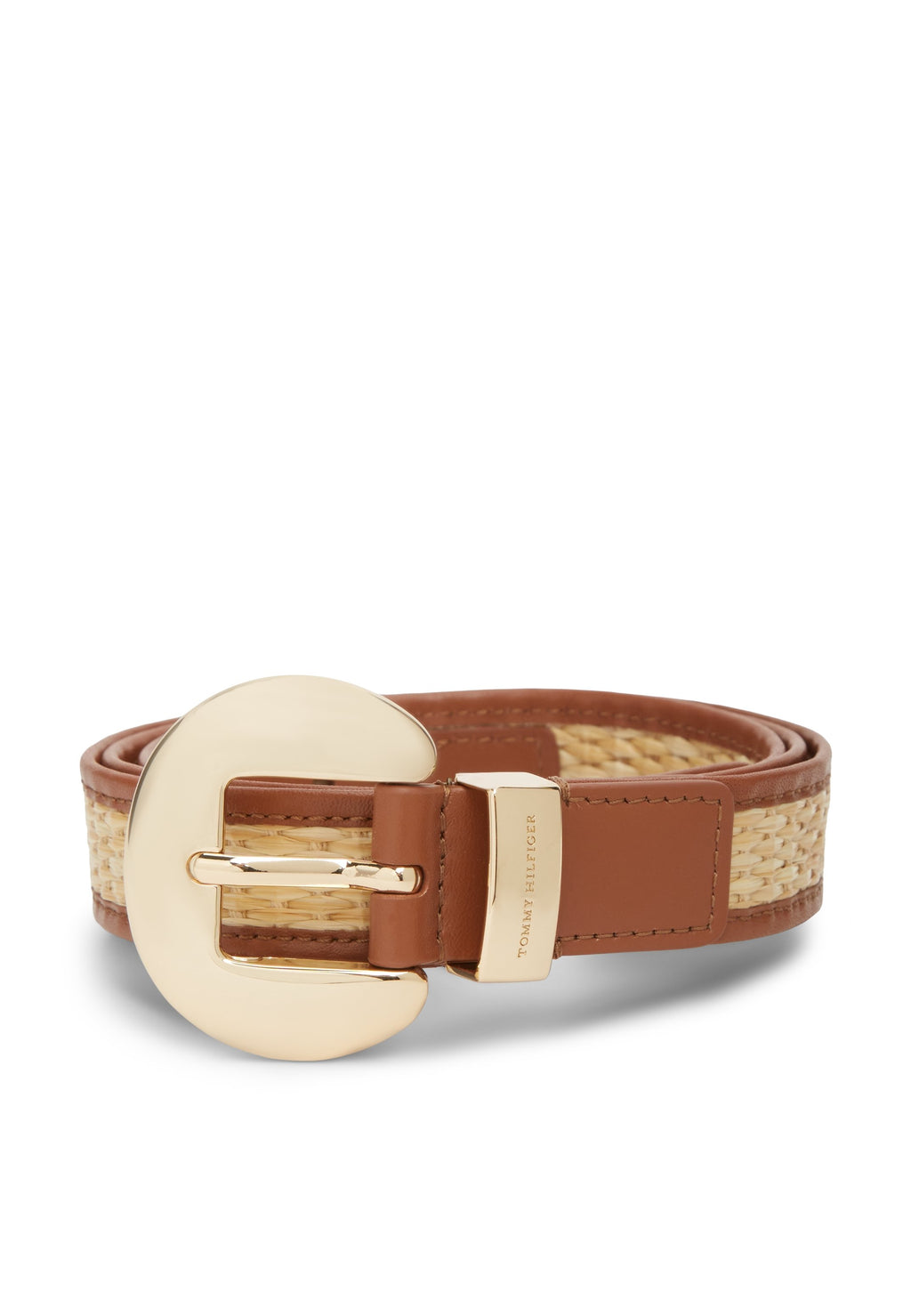 RAFFIA OVAL BUCKLE LEATHER BELT - Belt - beige