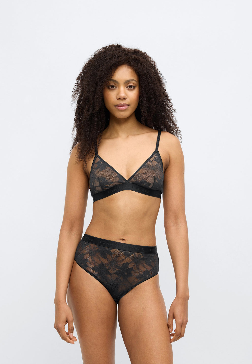 REPEAT LOGO FLORAL LACE TRIANGLE BRA - Triangle bra - black
