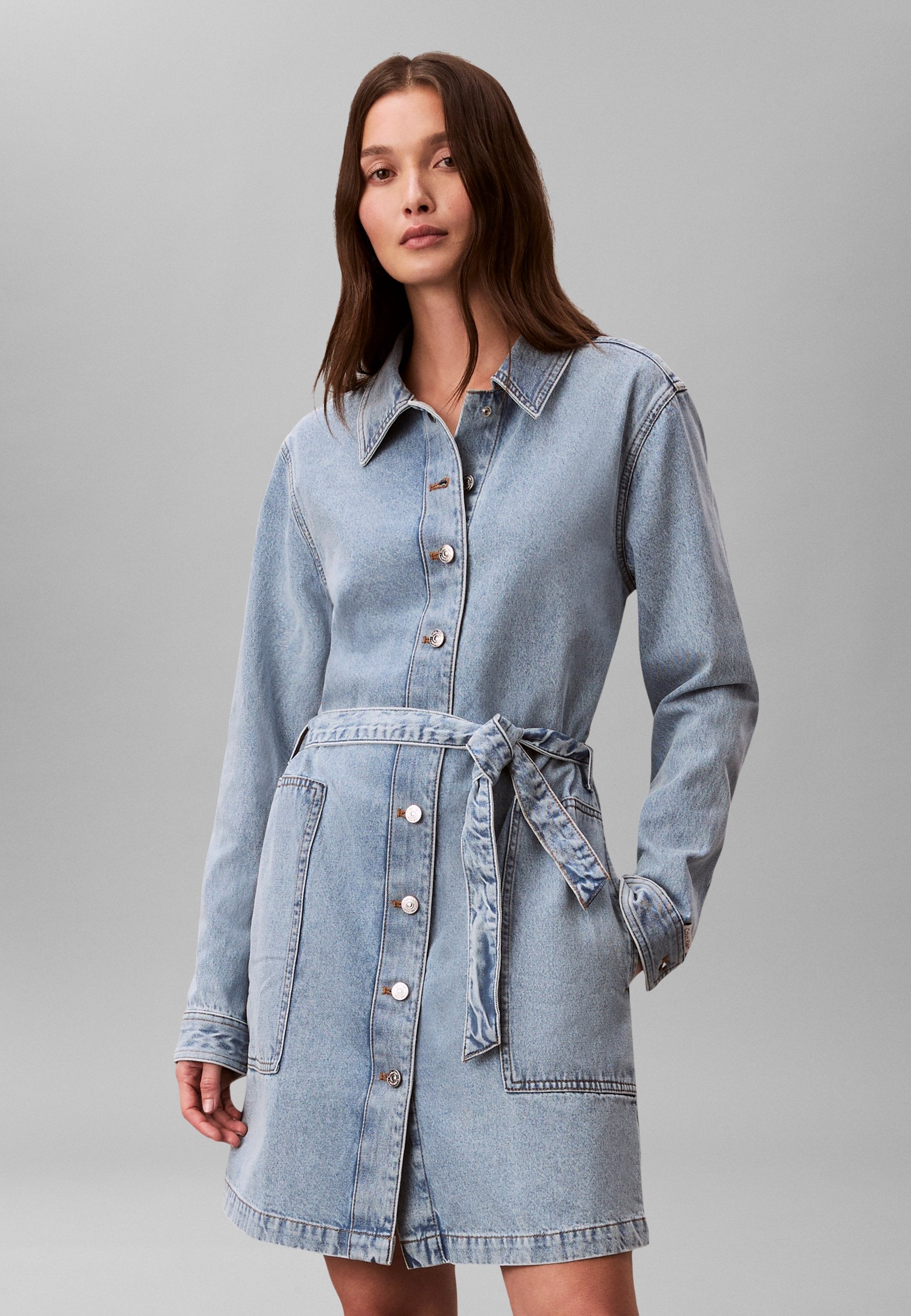 BELTED MINI DRESS - Denim dress - coastal light