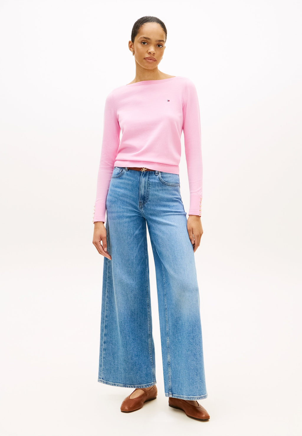 GOLD-TONE BUTTON JERSEY BOAT NECK JUMPER - Jumper - rose petal