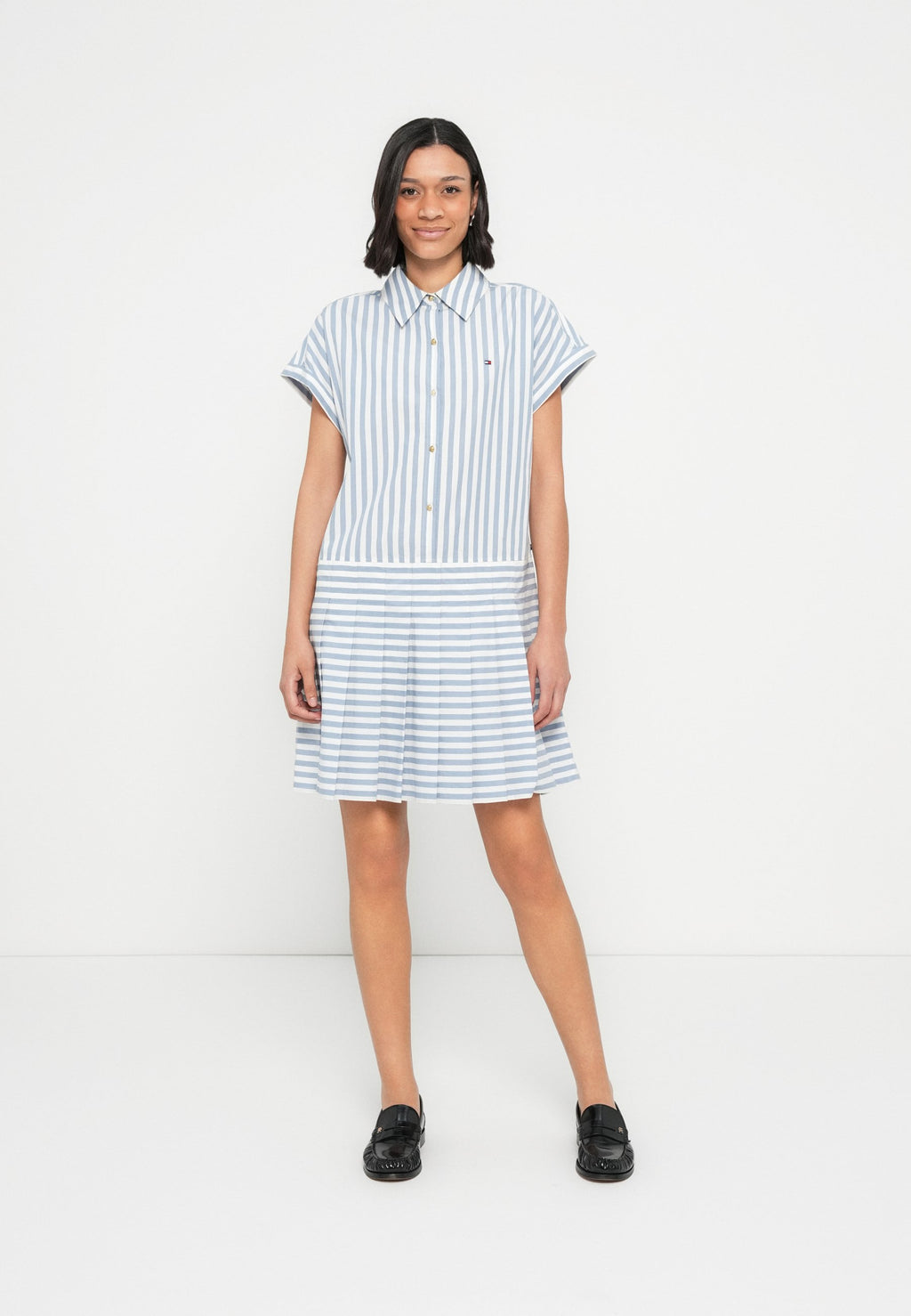 GOLD-TONE BUTTON RELAXED MINI SHIRT DRESS - Shirt dress - ecru/brisk blue