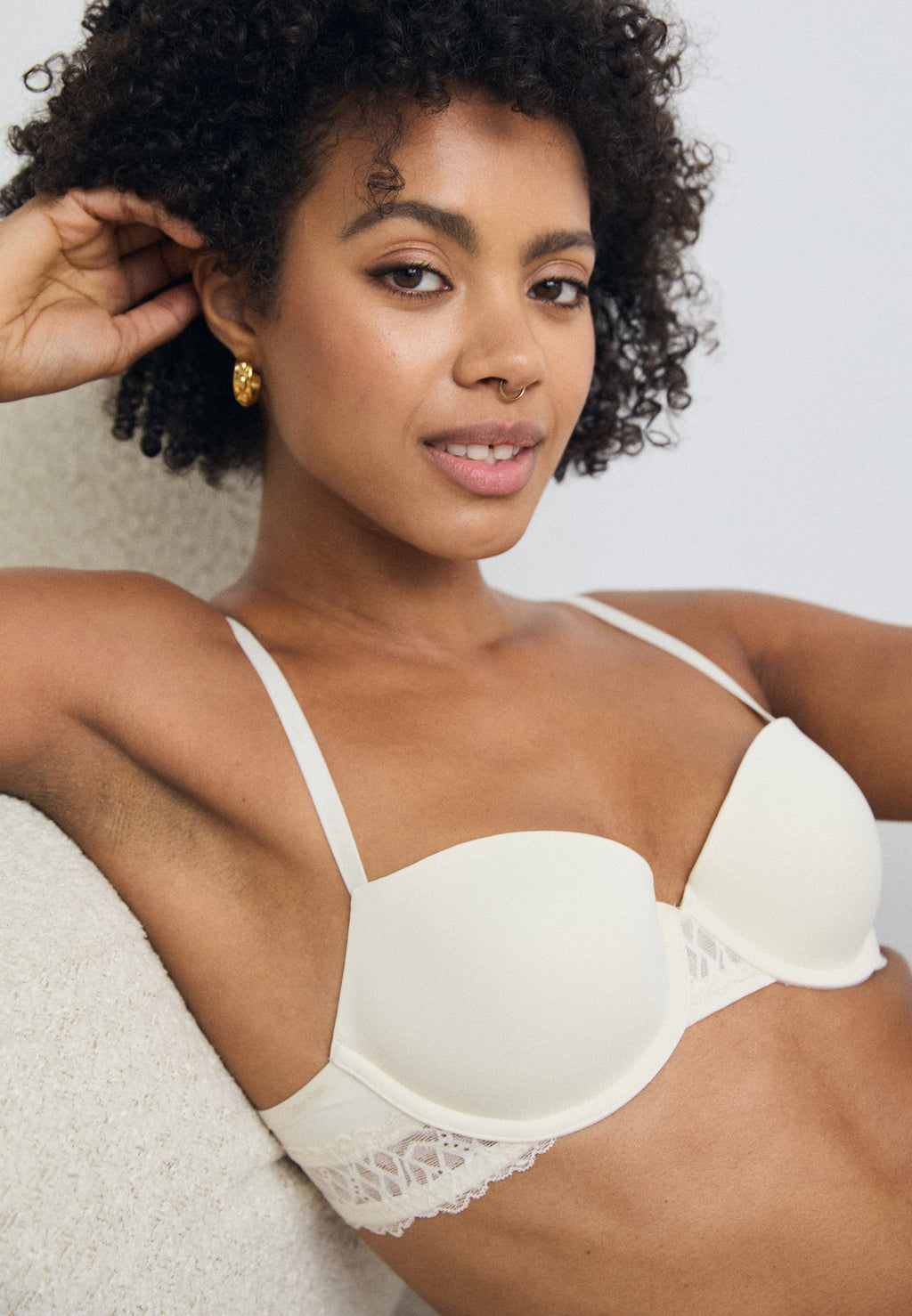LIGHTLY LINED BALCONETTE SOFT STRETCH LACE - Balconette bra - ivory
