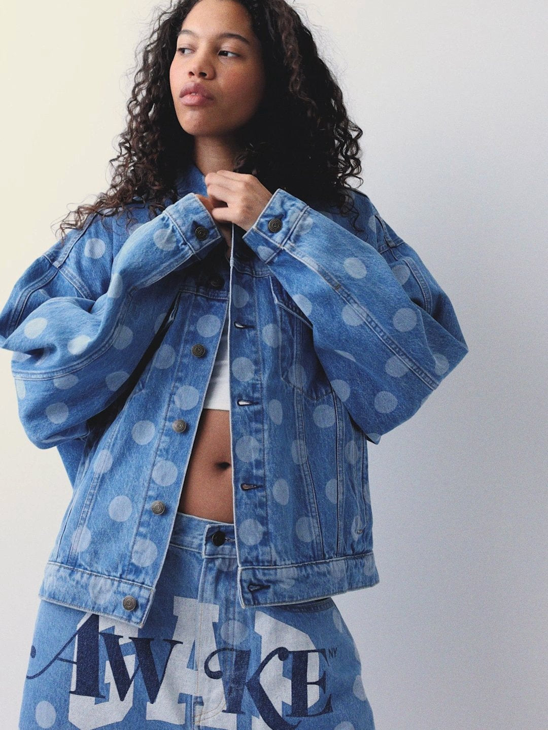 GAP AWAKE NY OVERSIZED DOTTED ICON DENIM JACKET - Denim jacket - two tone