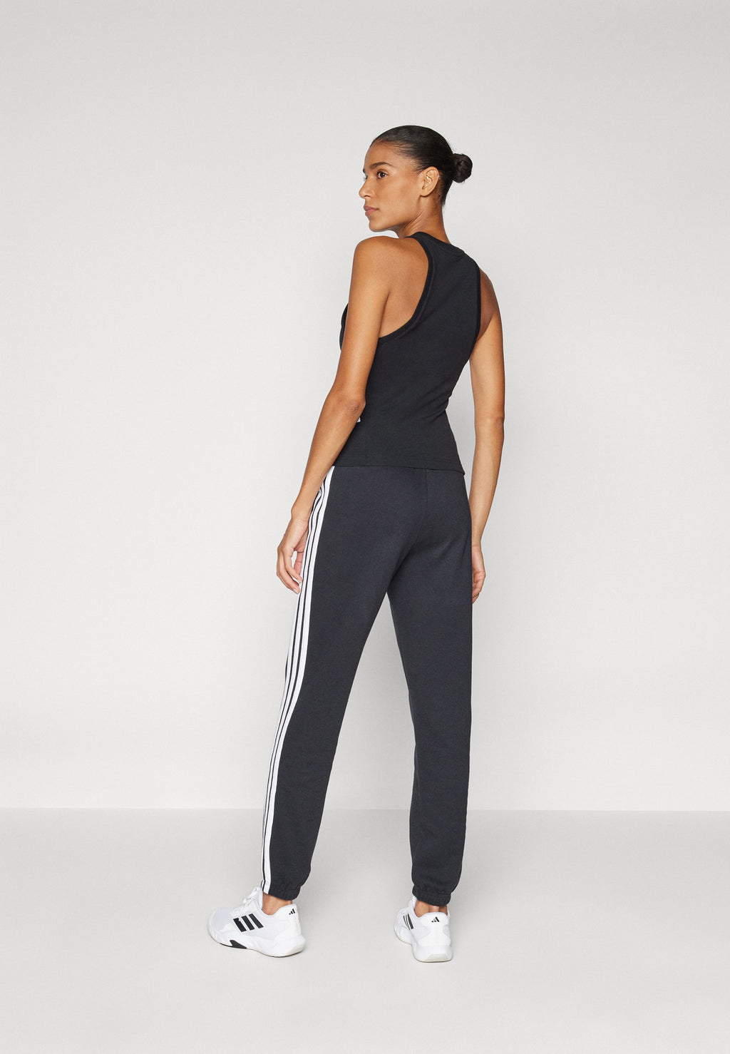 ESSENTIALS 3 STRIPES FRENCH TERRY CUFFED - Tracksuit bottoms - black/white