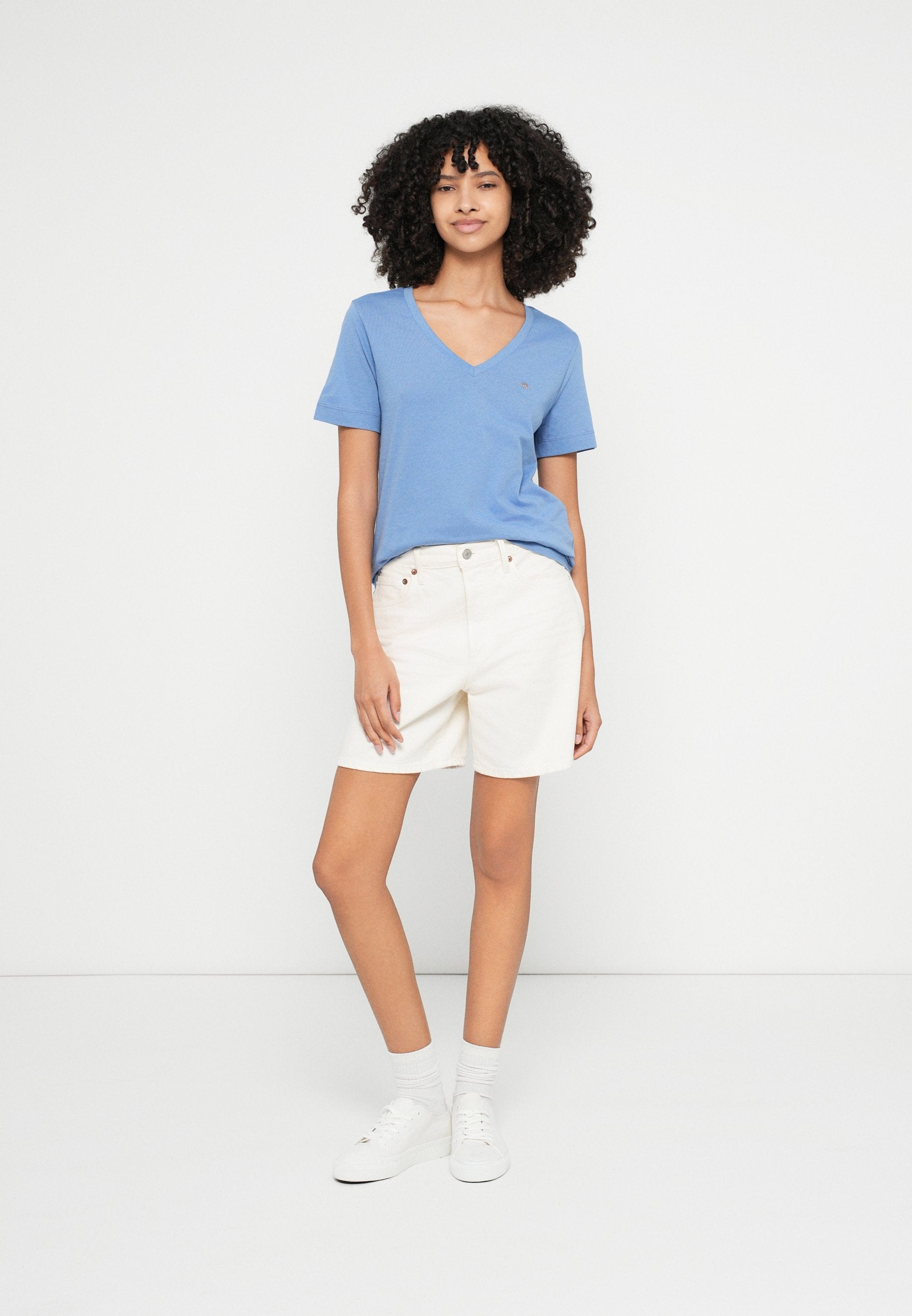 SHIELD V NECK - Basic T-shirt - greyish blue