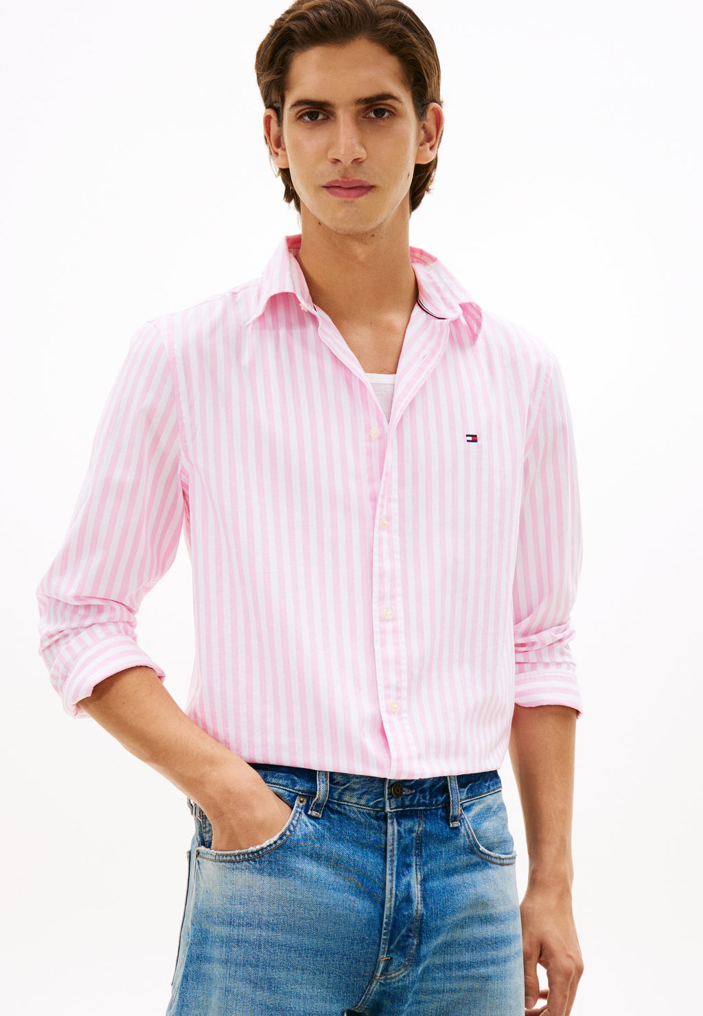 TH FLEX REGULAR FIT STRIPE POPLIN SHIRT - Shirt - classic pink/stripe