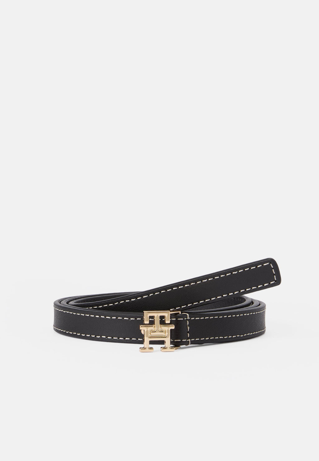 TH MONOGRAM PLAQUE BUCKLE LEATHER BELT - Belt - black