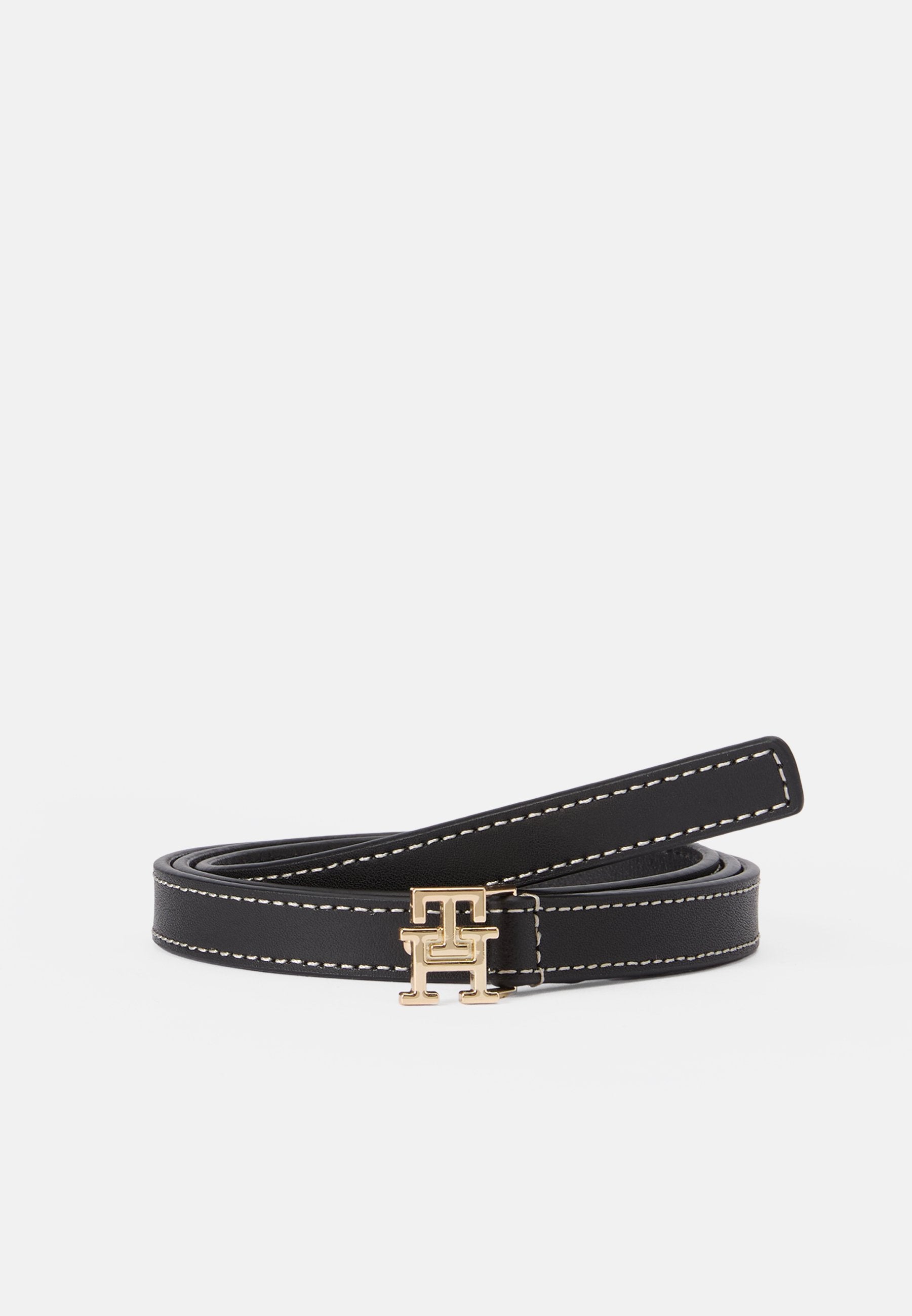 TH MONOGRAM PLAQUE BUCKLE LEATHER BELT - Belt - black