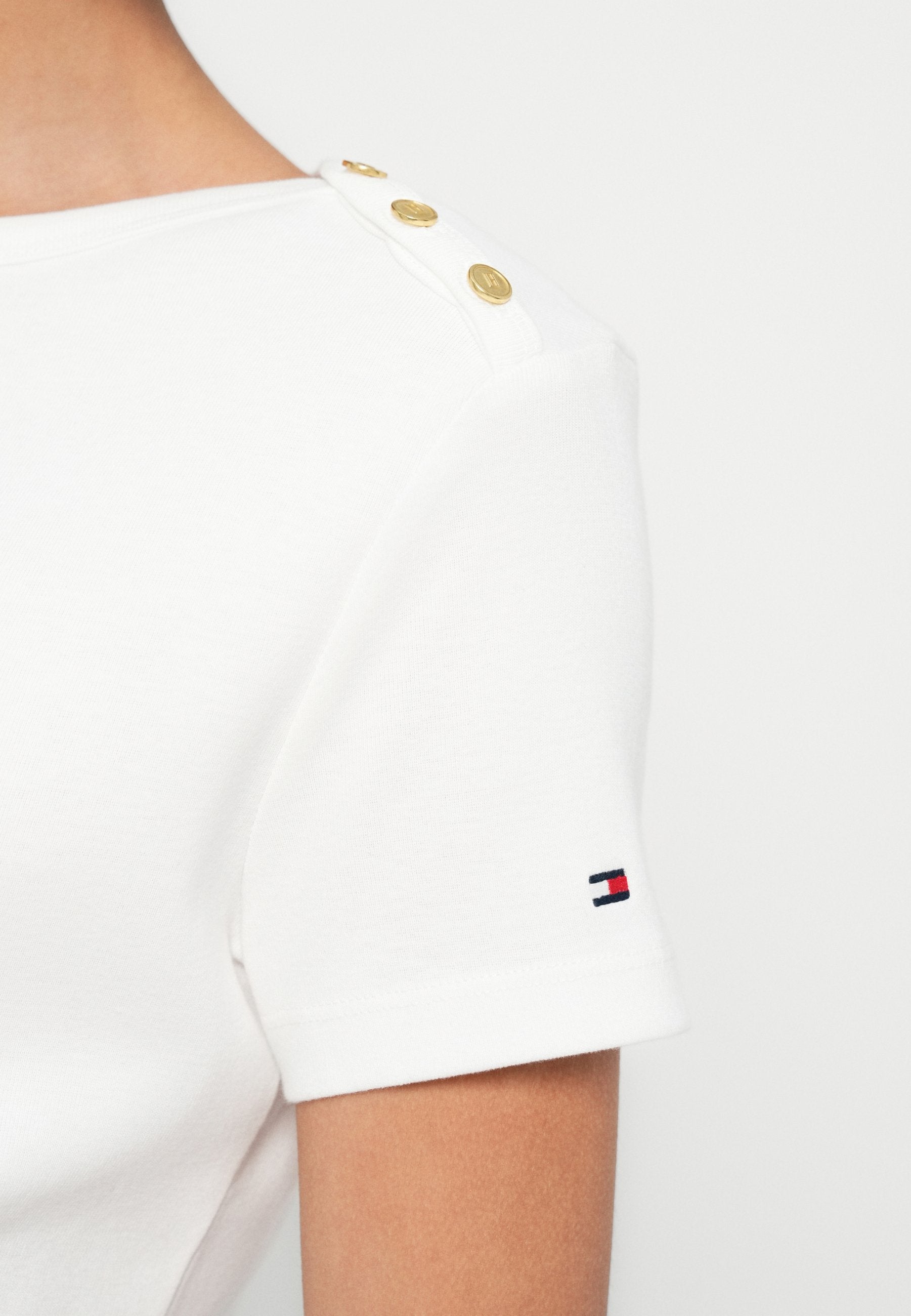 GOLD-TONE BUTTON SLIM BOAT NECK T-SHIRT - Print T-shirt - ecru