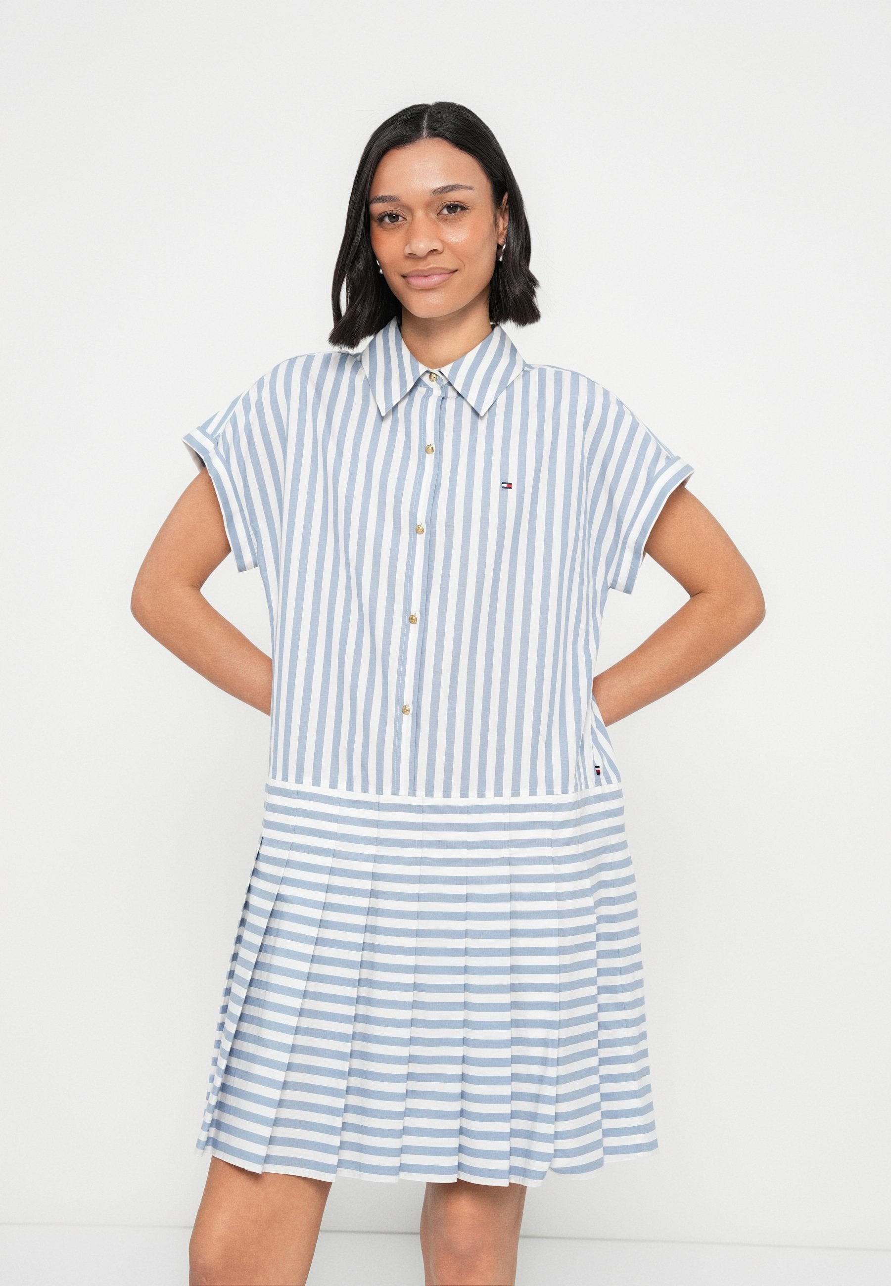 GOLD-TONE BUTTON RELAXED MINI SHIRT DRESS - Shirt dress - ecru/brisk blue
