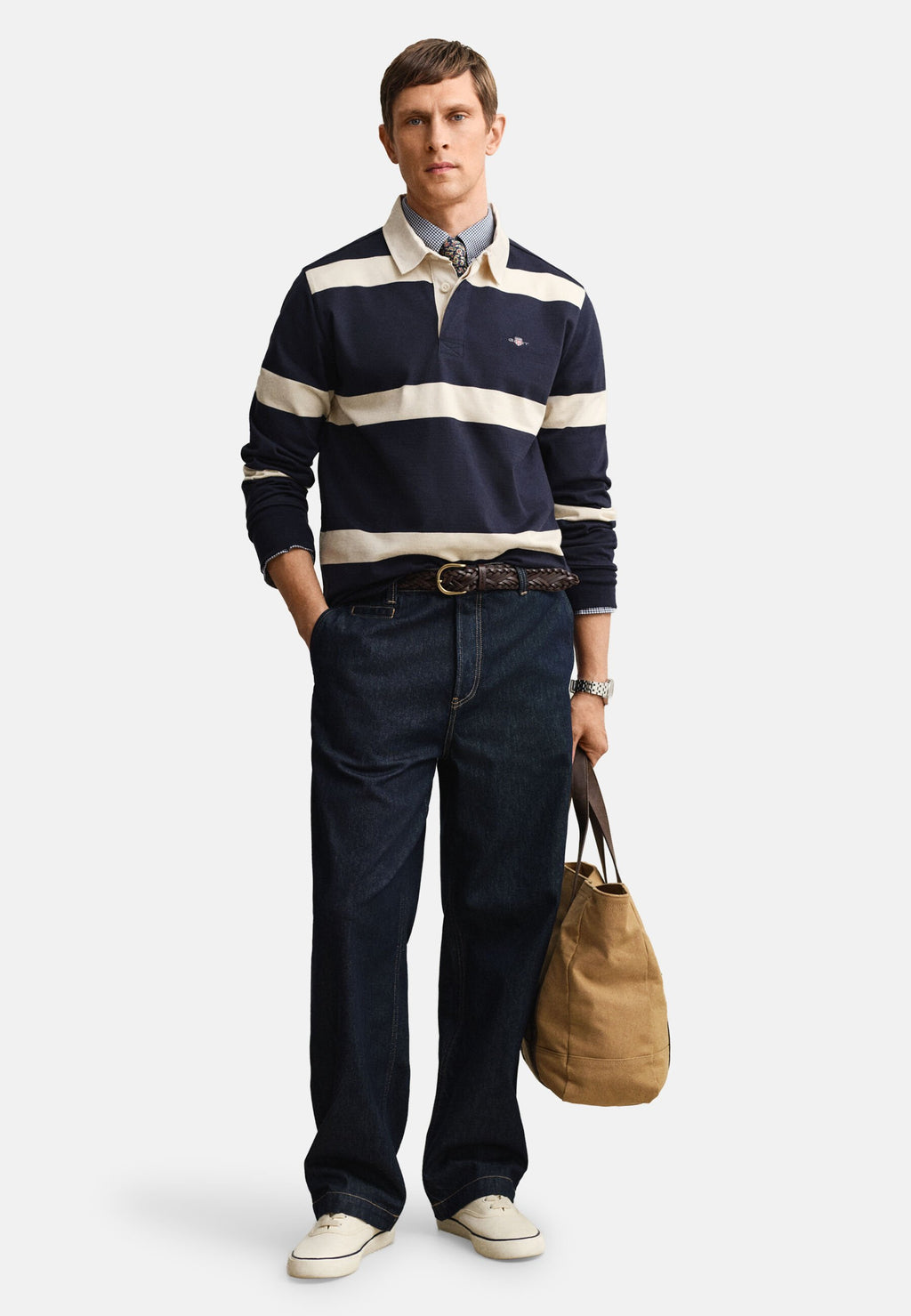 STRIPED RUGGER - Polo shirt - evening blue