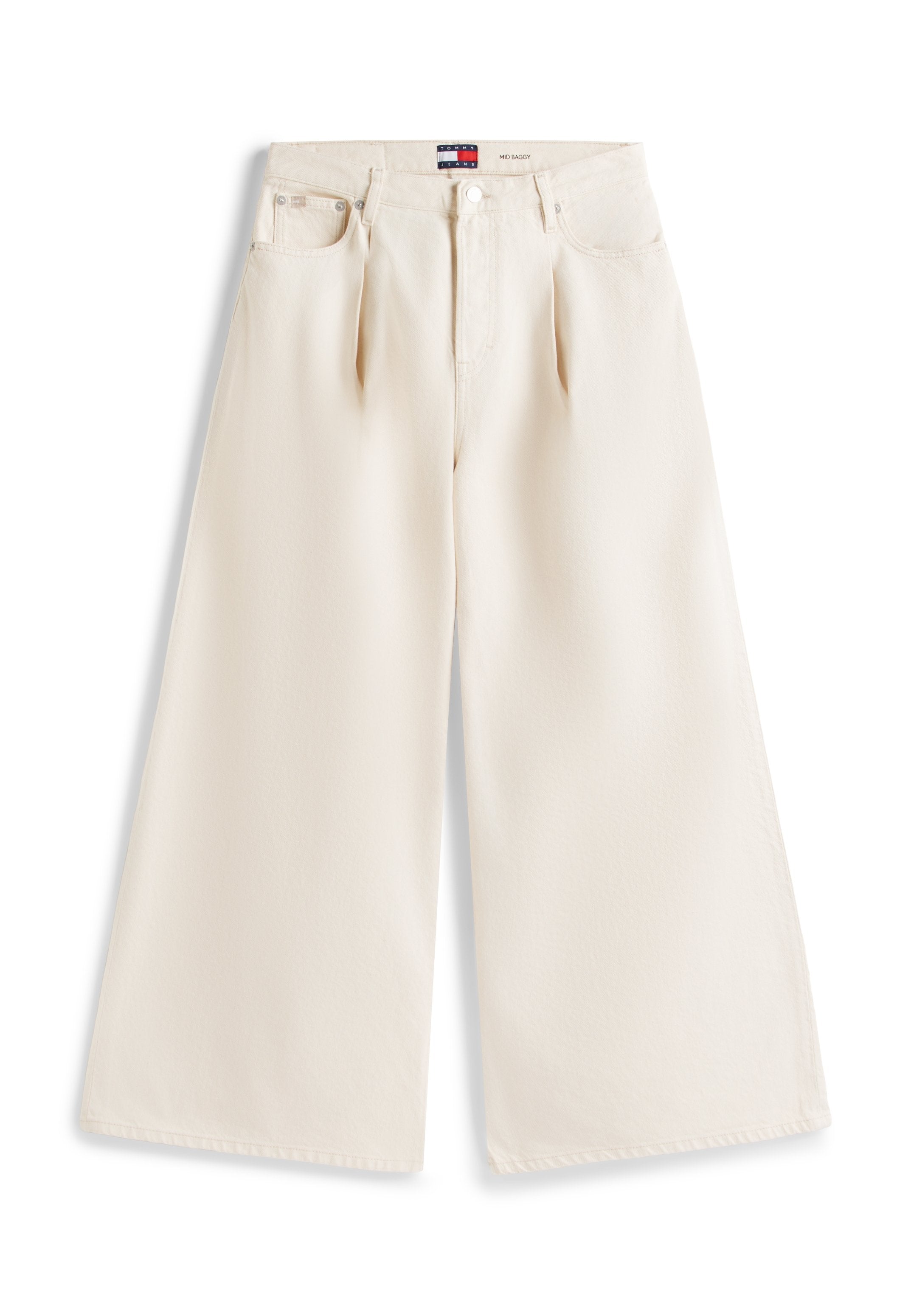 JEANS PLISSÉS À COUPE DROITE DÉCONTRACTÉE ET TAILLE MI-HAUTE - Jeans Baggy - blanc