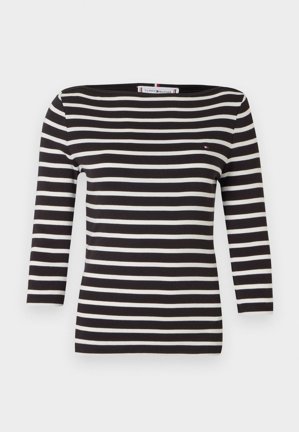 BOAT NECK THREE-QUARTER SLEEVE T-SHIRT - Long sleeved top - black/ecru