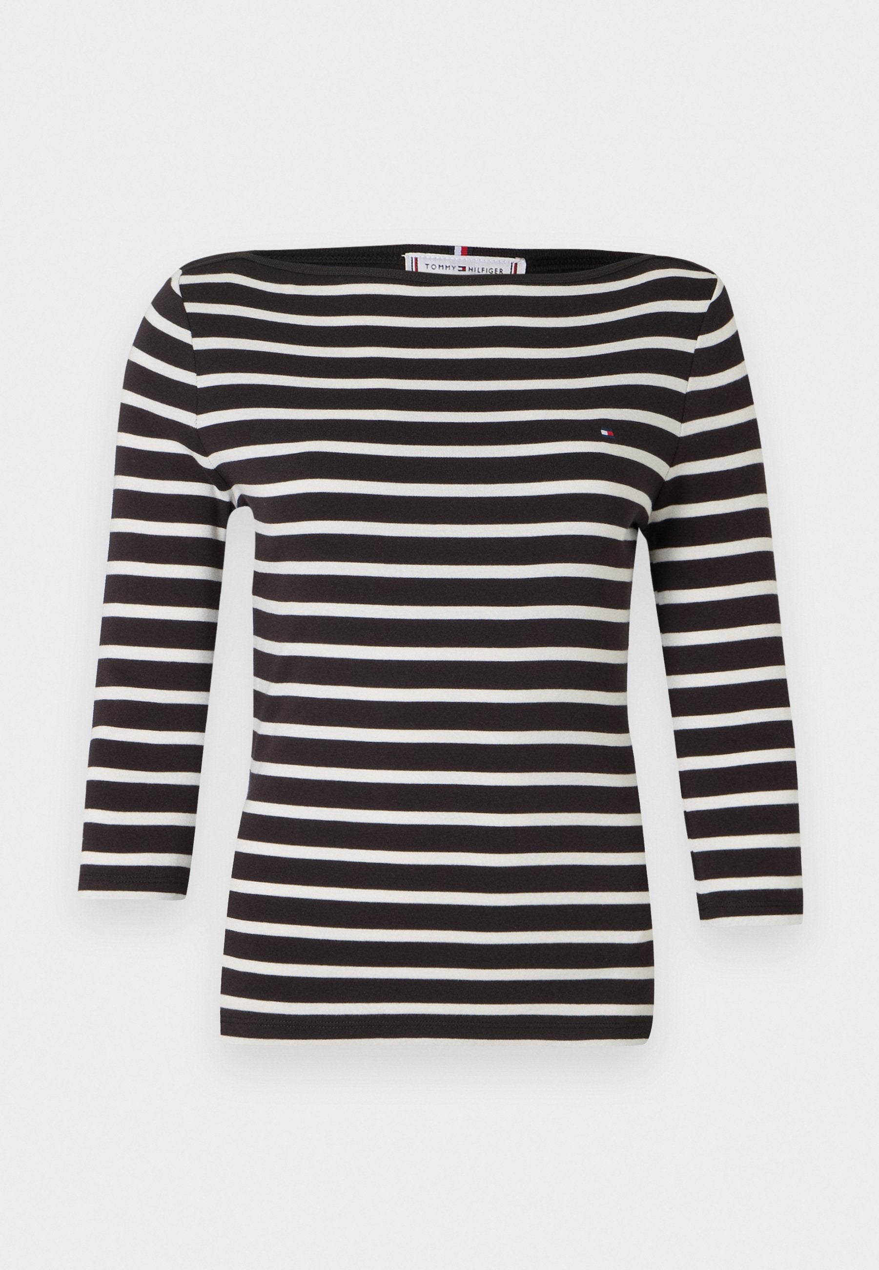 BOAT NECK THREE-QUARTER SLEEVE T-SHIRT - Long sleeved top - black/ecru