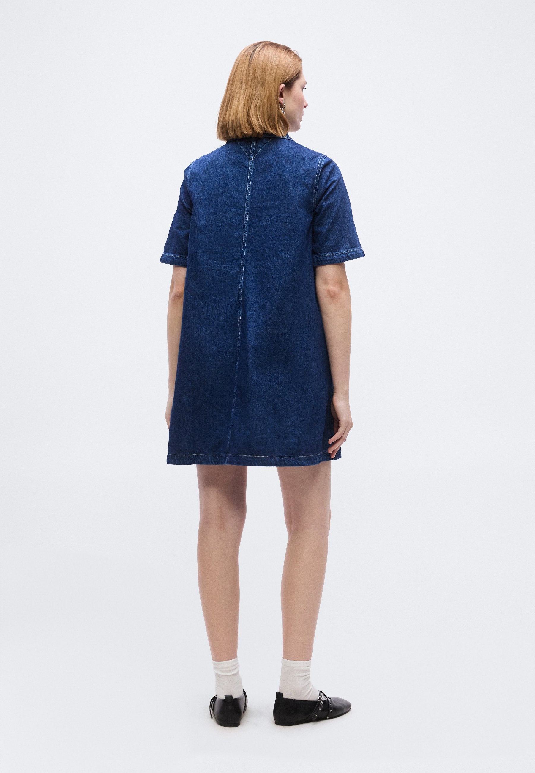 MINI DENIM SHORT SLEEVE SHIFT DRESS - Denim dress - denim medium