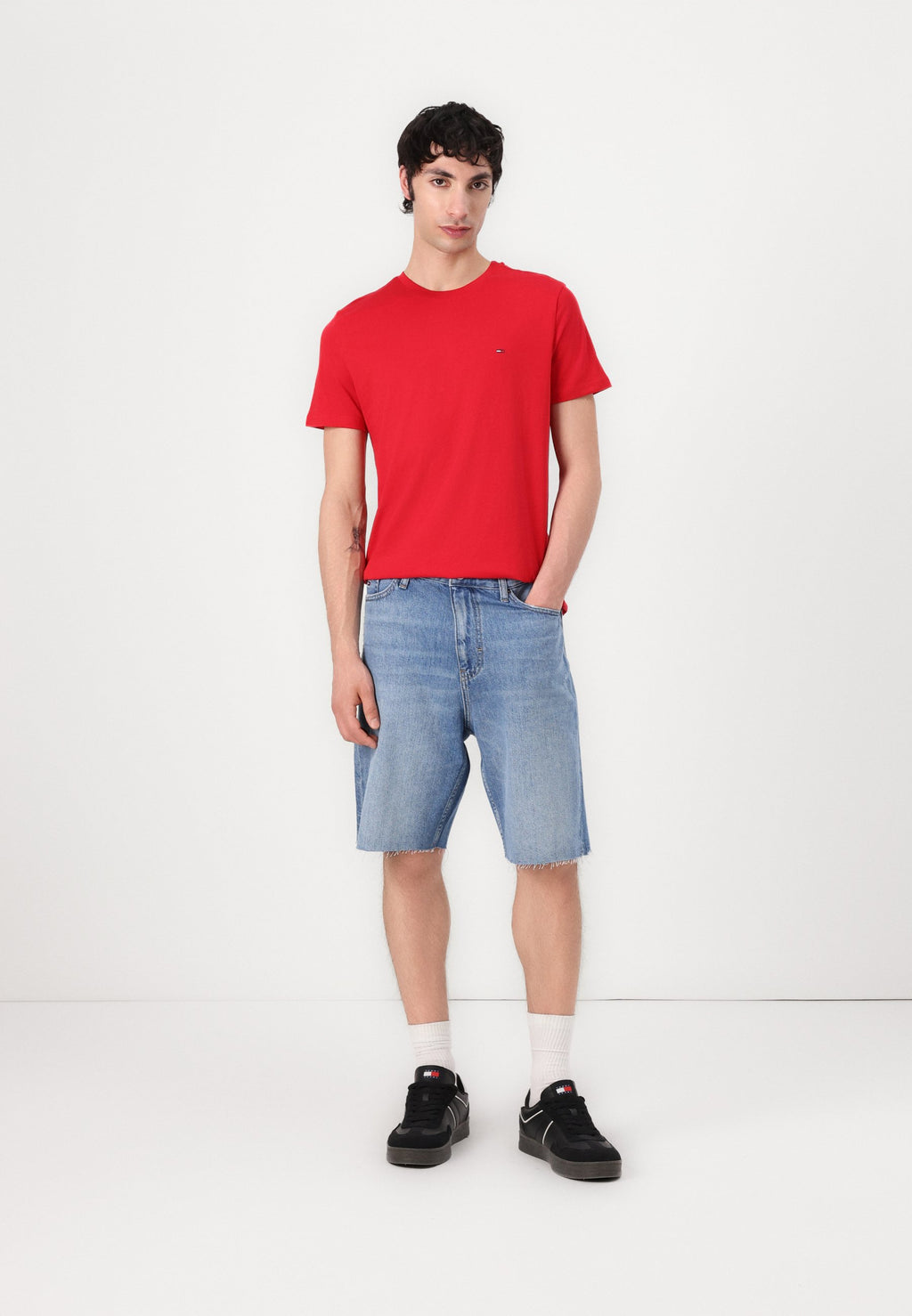 SLIM TEE  - Basic T-shirt - ecru/dark night navy/red