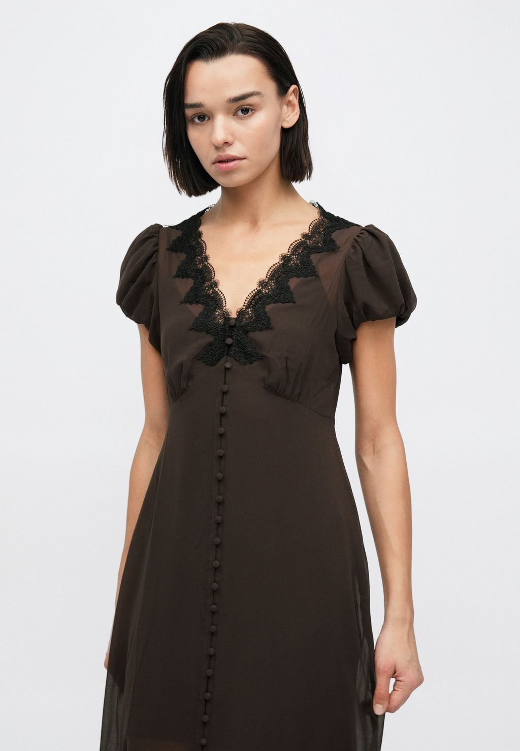 V NECK DRESS - Maxi dress - terra brown