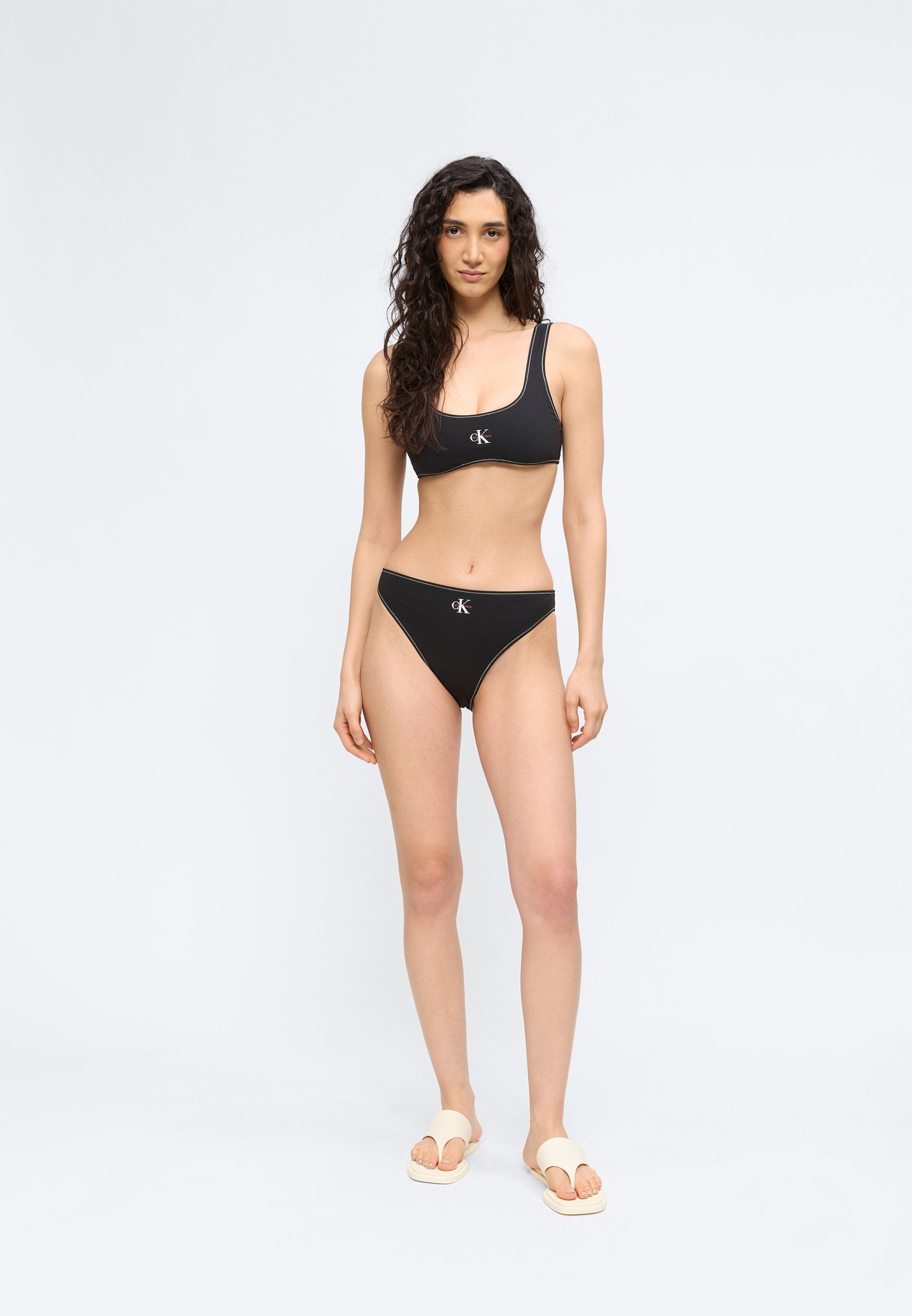 HIGH LEG GRAPHIC MONOGRAM - Bikini bottoms - black