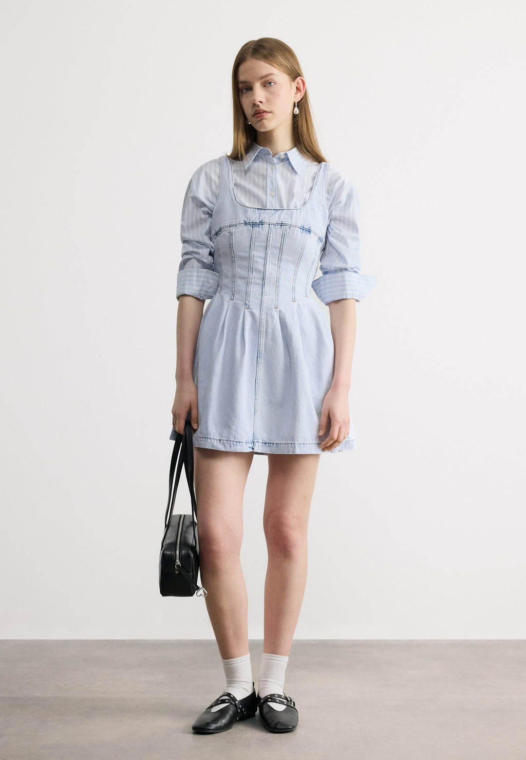 PLEAT SEAM DRESS  - Denim dress - denim light