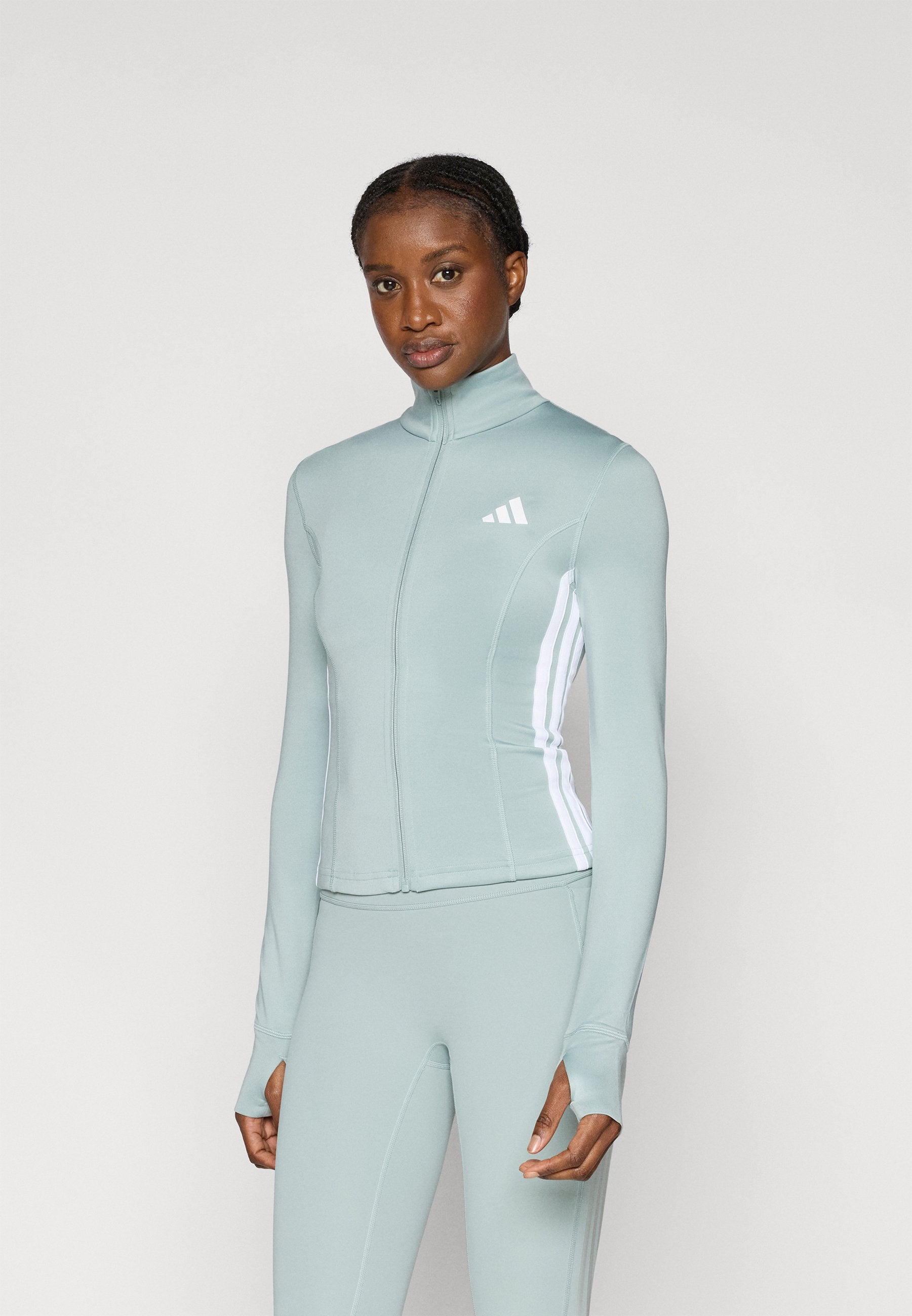 VESTE D'ENTRAÎNEMENT 3 BANDES ZIPPÉE WORKOUT ESSENTIALS - Veste d'entraînement - sauge/blanc