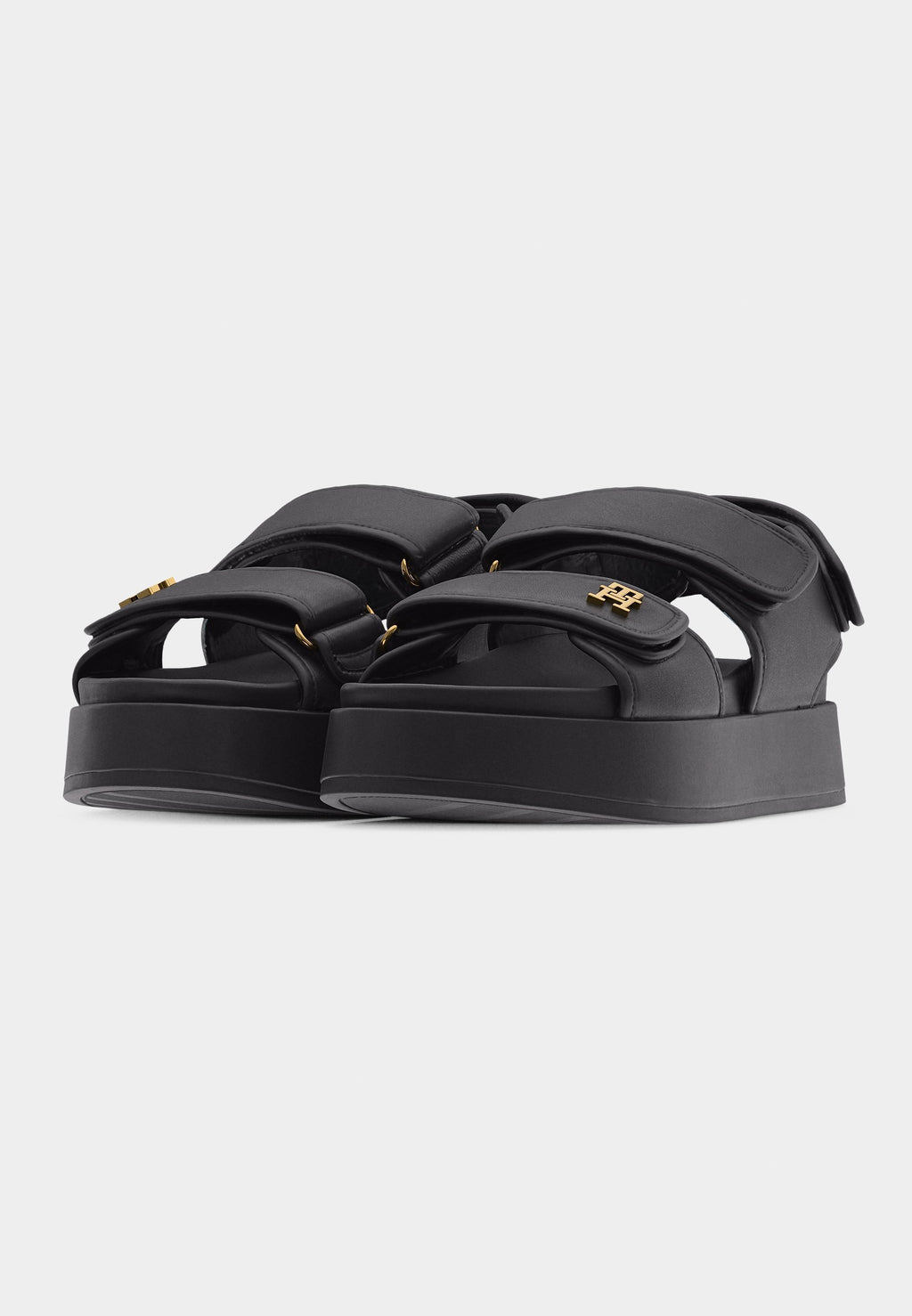LEATHER TH MONOGRAM PLATFORM SANDALS - Platform sandals - black