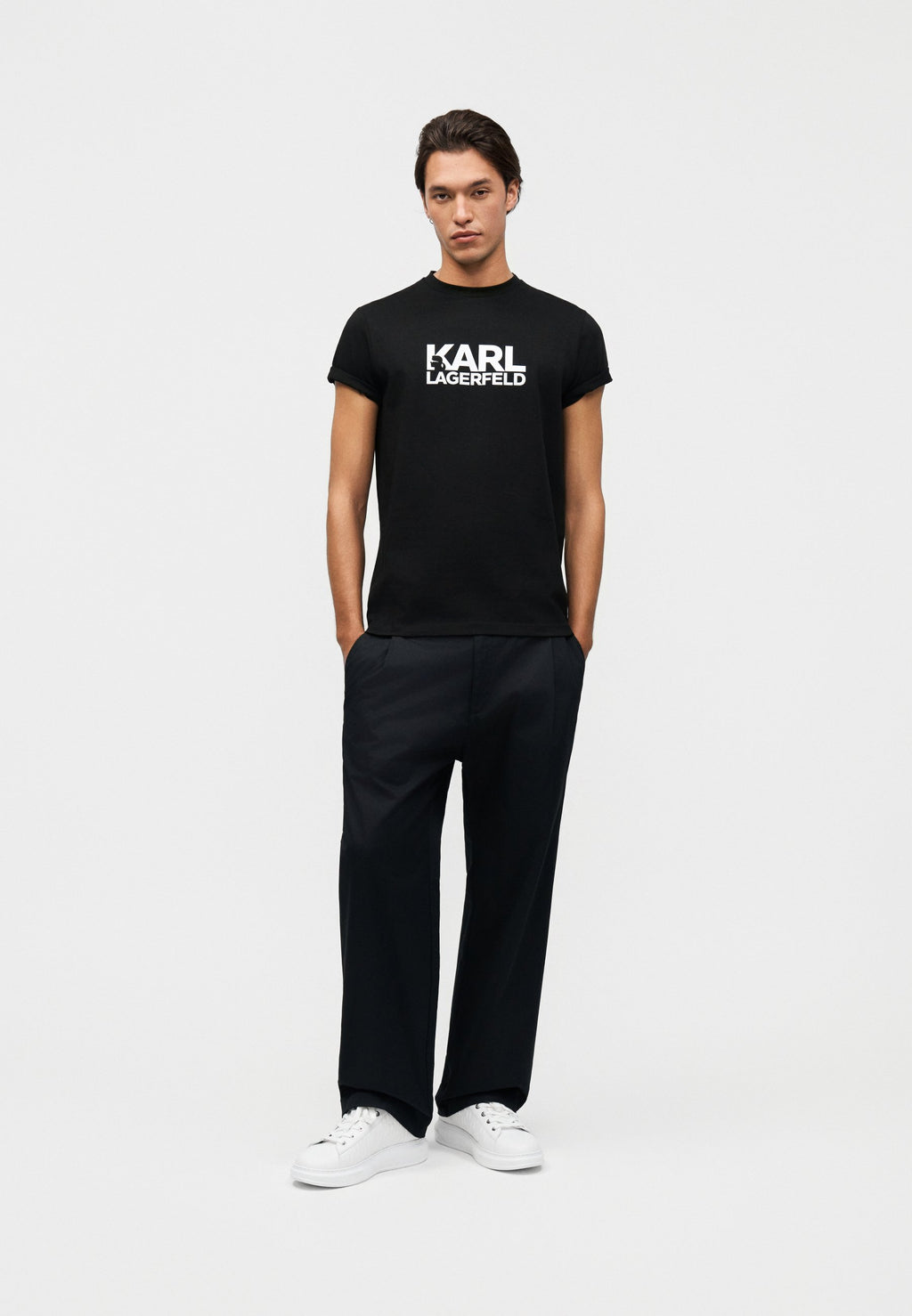 CREW NECK - Print T-shirt - black/silver-coloured