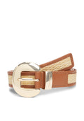 RAFFIA OVAL BUCKLE LEATHER BELT - Belt - beige
