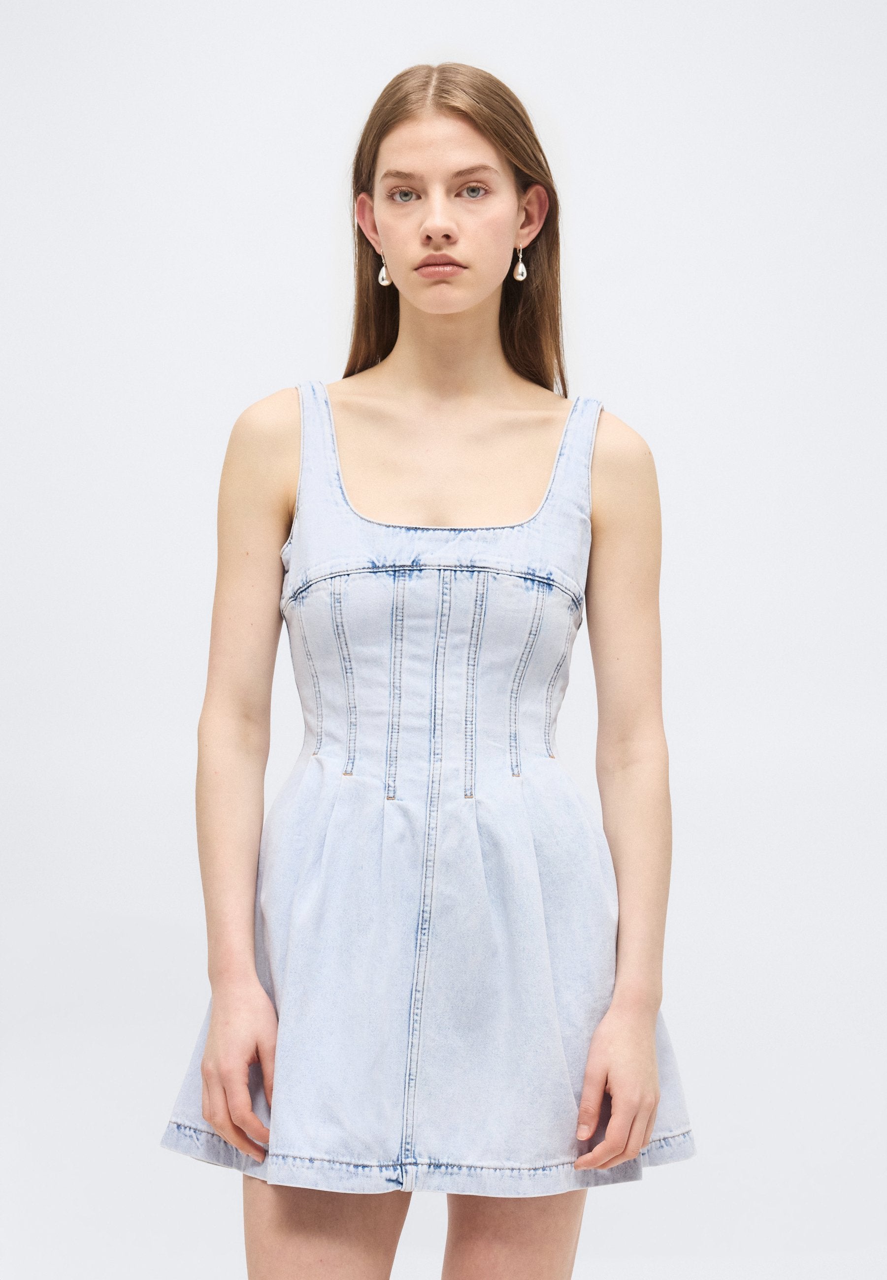 PLEAT SEAM DRESS  - Denim dress - denim light