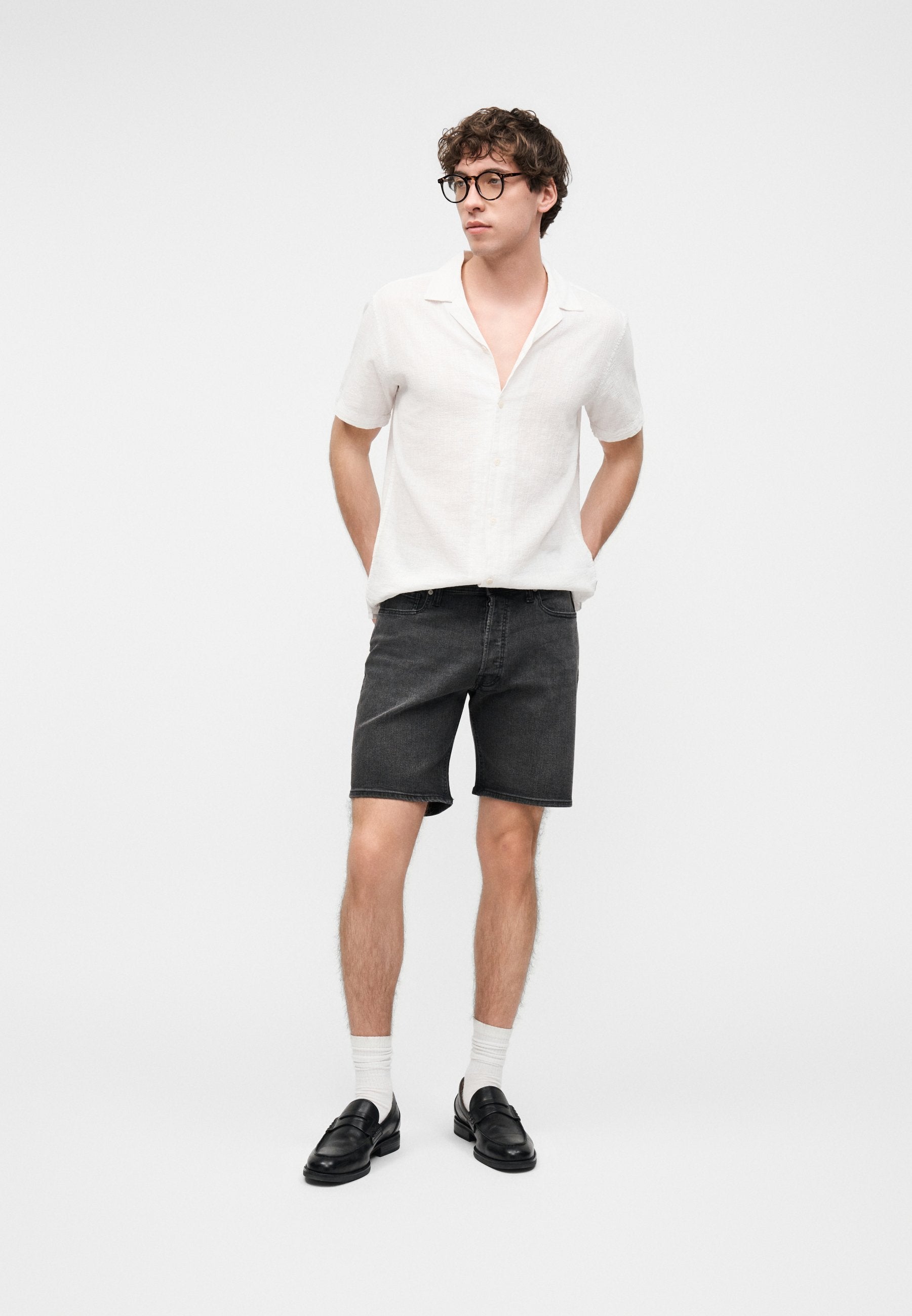 JJIRICK JJORIGINAL 2 PACK - Denim shorts - black denim/grey denim