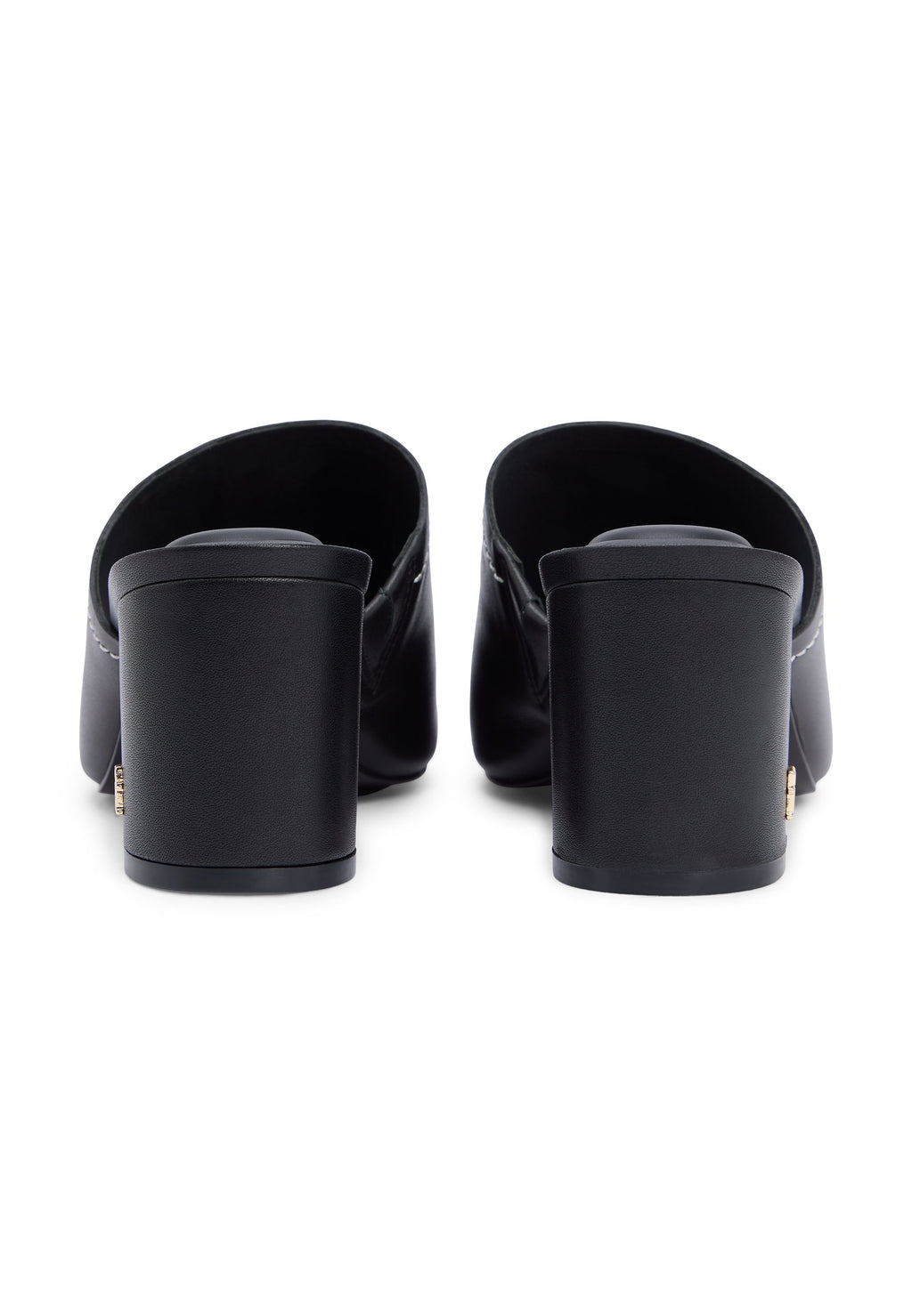 TH MONOGRAM LEATHER BLOCK HEEL MULES - أحذية كعب - أسود