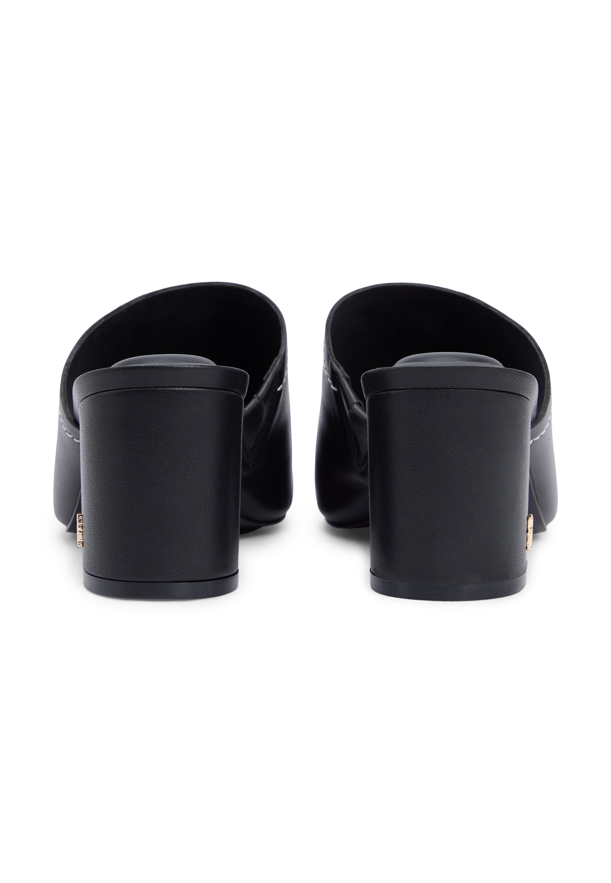 TH MONOGRAM LEATHER BLOCK HEEL MULES - أحذية كعب - أسود