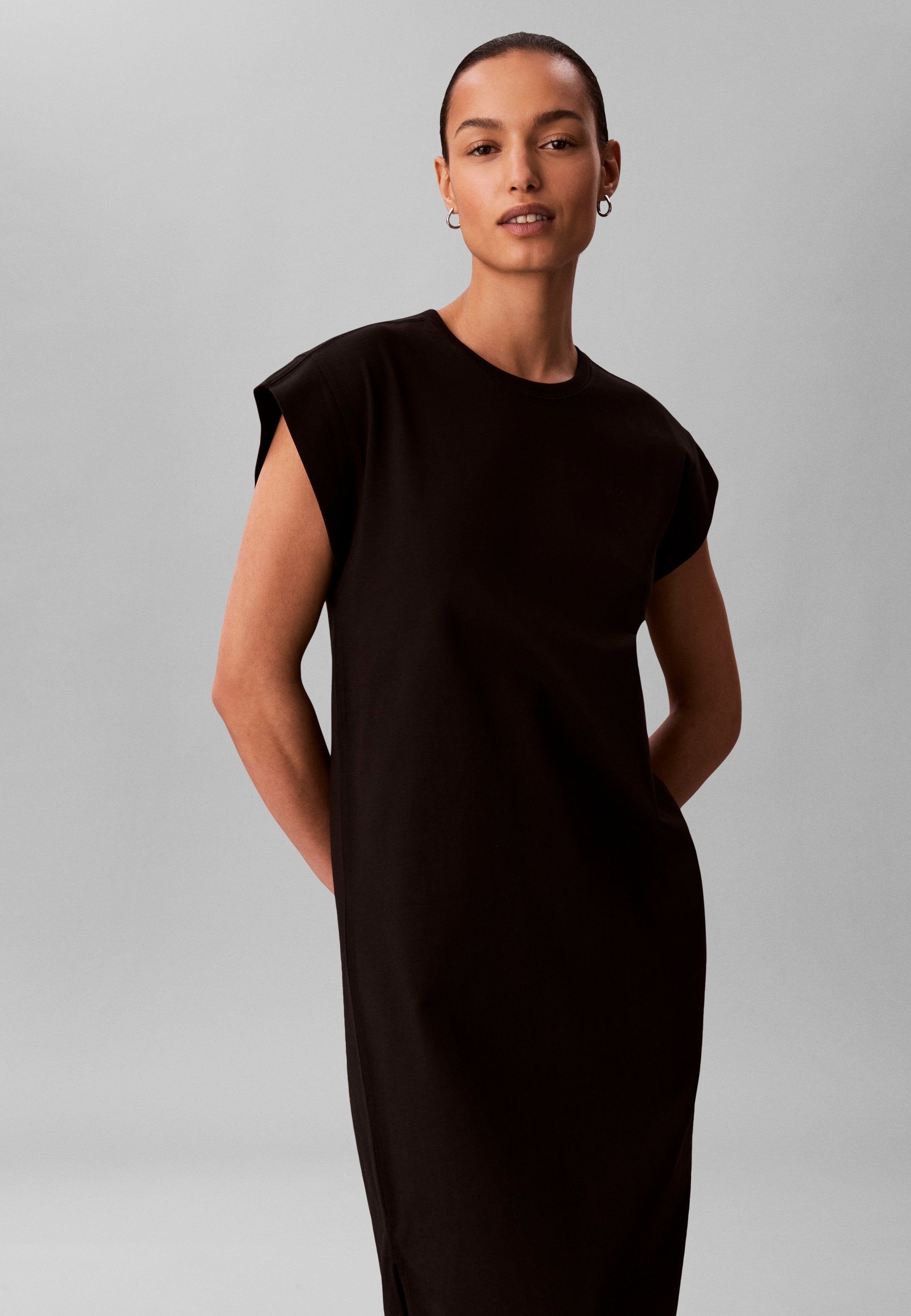 CREW JERSEY EASY MIDI - Jersey dress - black