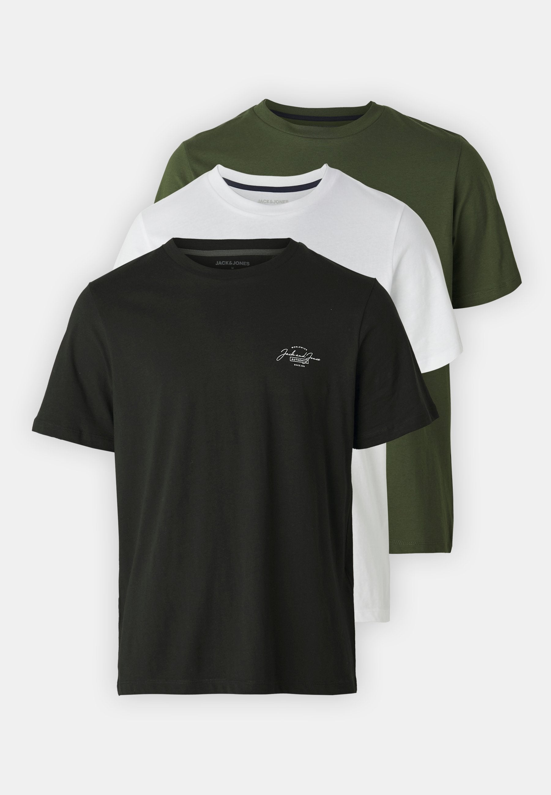 JJFERRIS TEE CREW NECK 3 PACK - Basic T-shirt - green/white/black